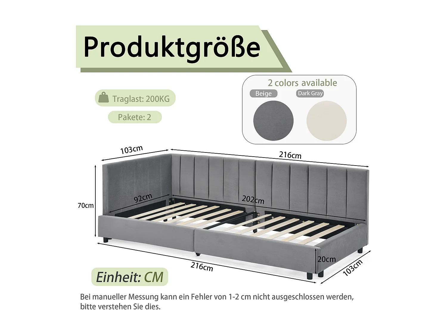 Letto per bambini 90 x 200 cm - Letto singolo con righe verticali - velluto grigio - materasso non incluso