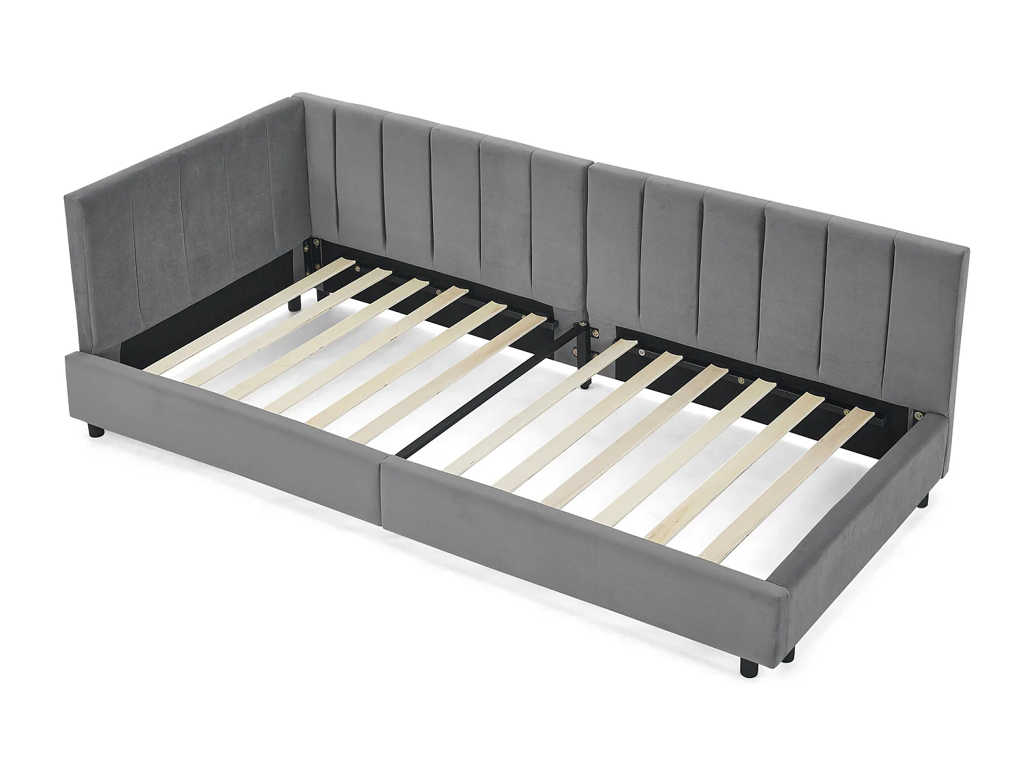 Letto per bambini 90 x 200 cm - Letto singolo con righe verticali - velluto grigio - materasso non incluso