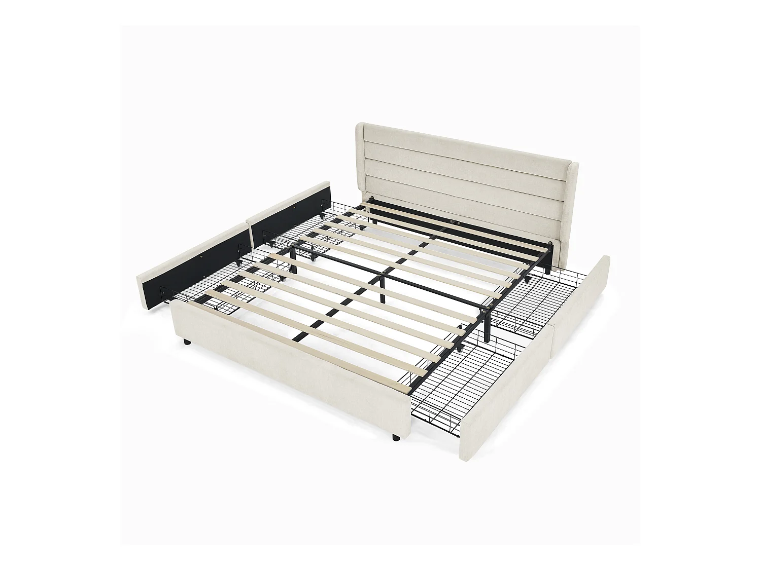 Łóżko podwójne 160 x 200 cm – łóżko dla dorosłych z 2 dużymi szufladami – beżowa tkanina szenilowa – materac nie jest wliczony w cenę