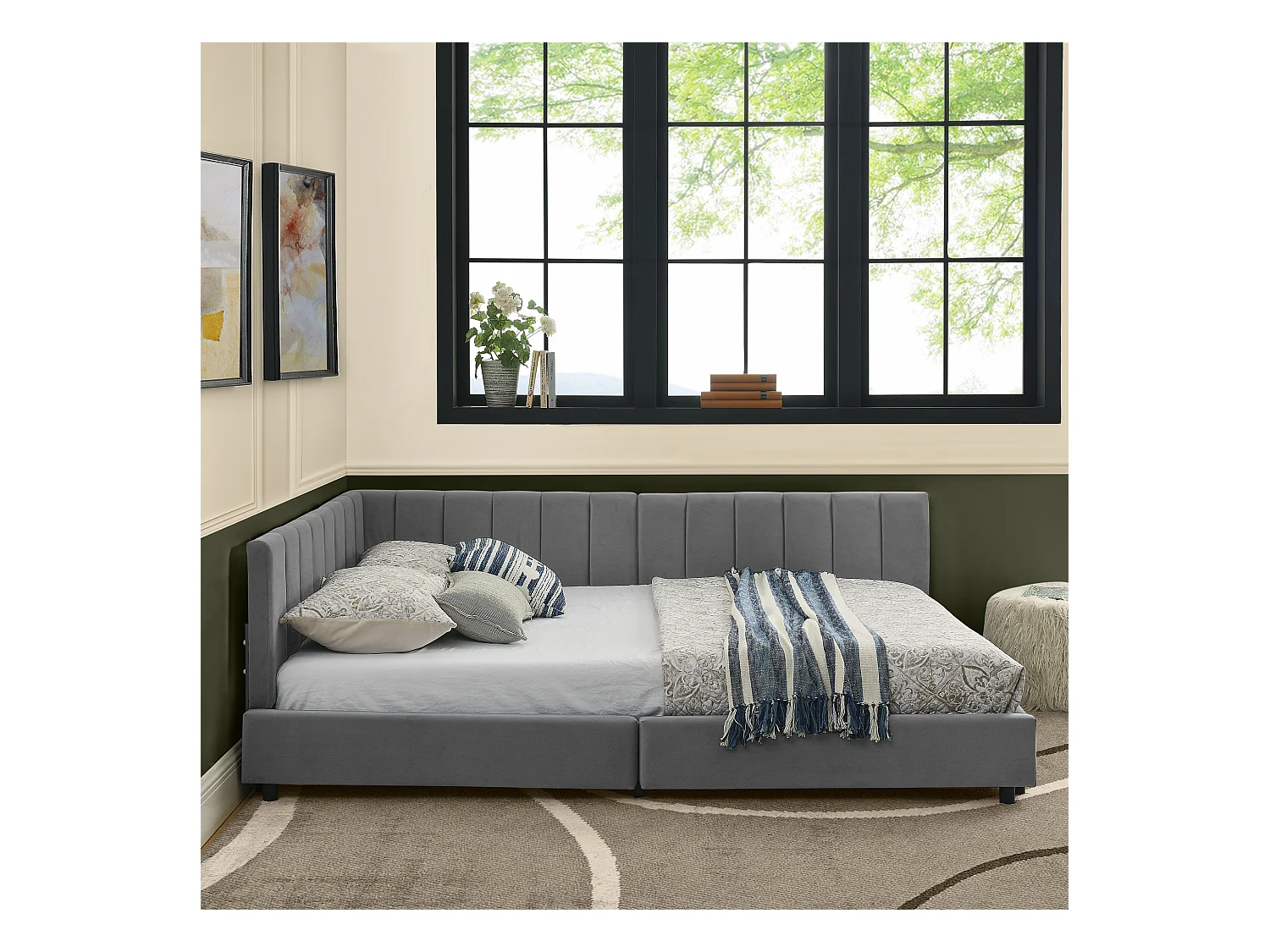 Letto per adulti 160 x 200 cm - Letto matrimoniale con righe verticali - velluto grigio - materasso non incluso