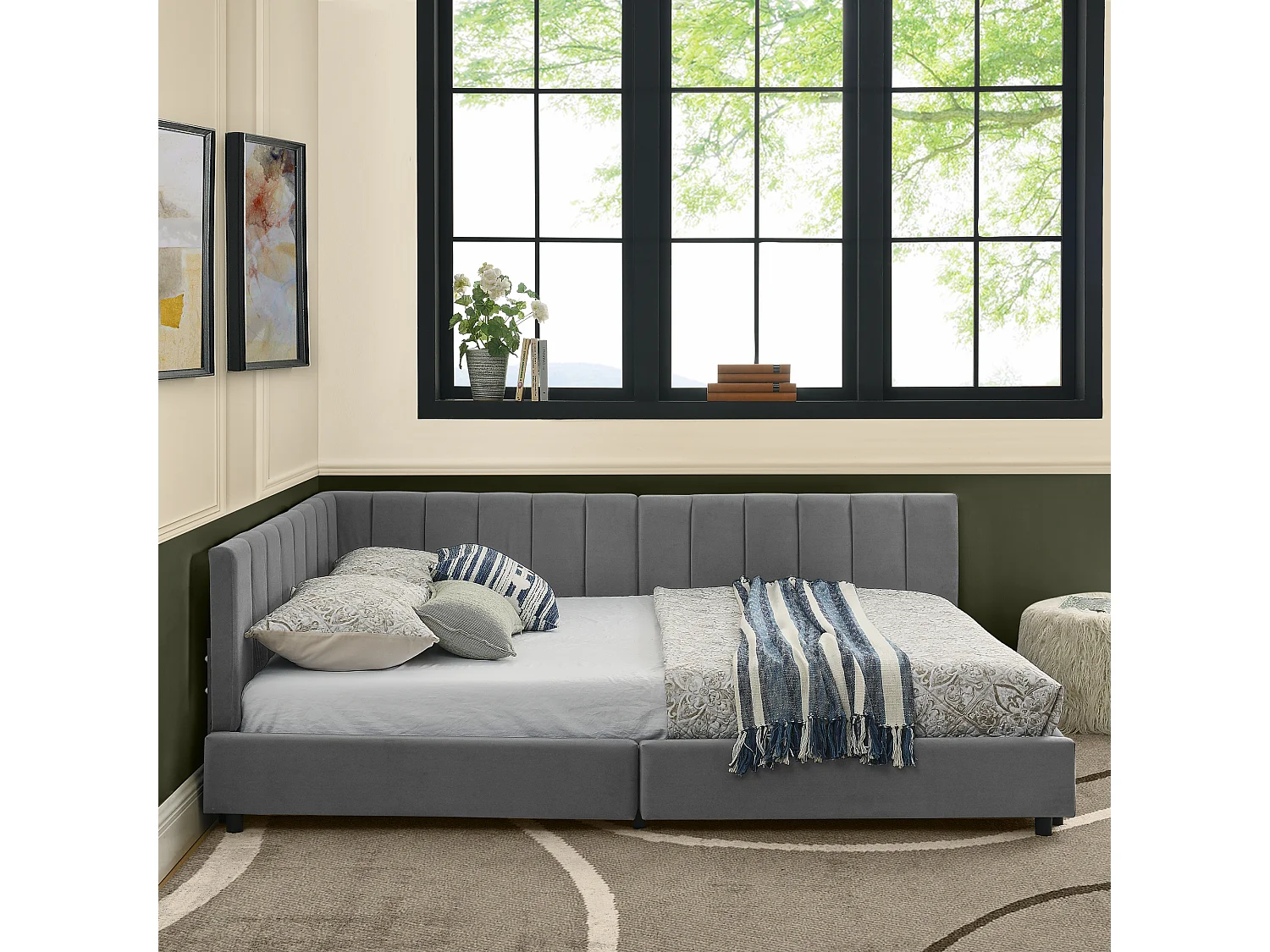 Letto per adulti 160 x 200 cm - Letto matrimoniale con righe verticali - velluto grigio - materasso non incluso