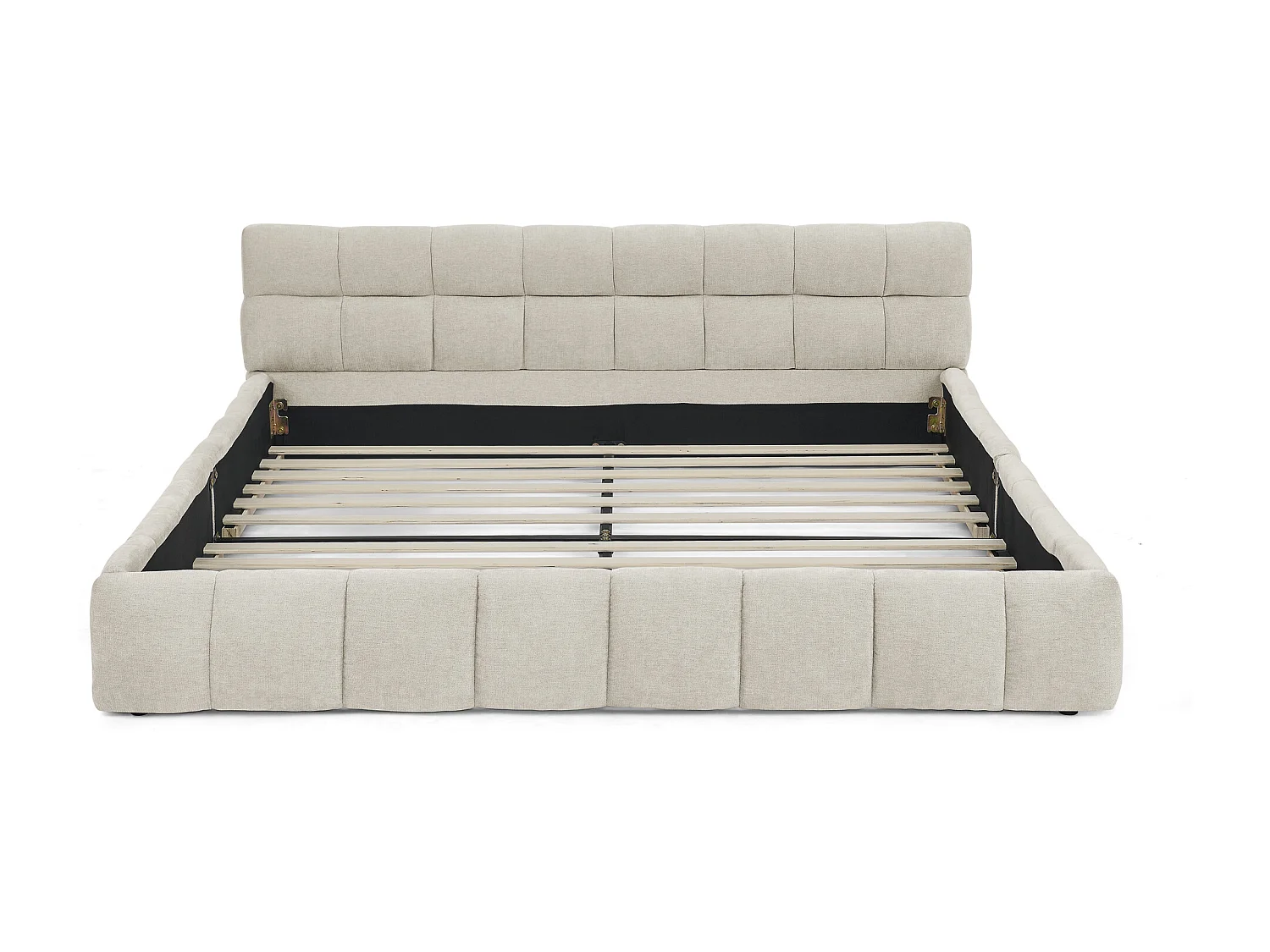 Cama de casal 140 x 200 cm - Cama de adulto com cabeceira macia e estrutura em ferro - chenille bege - colchão não incluído