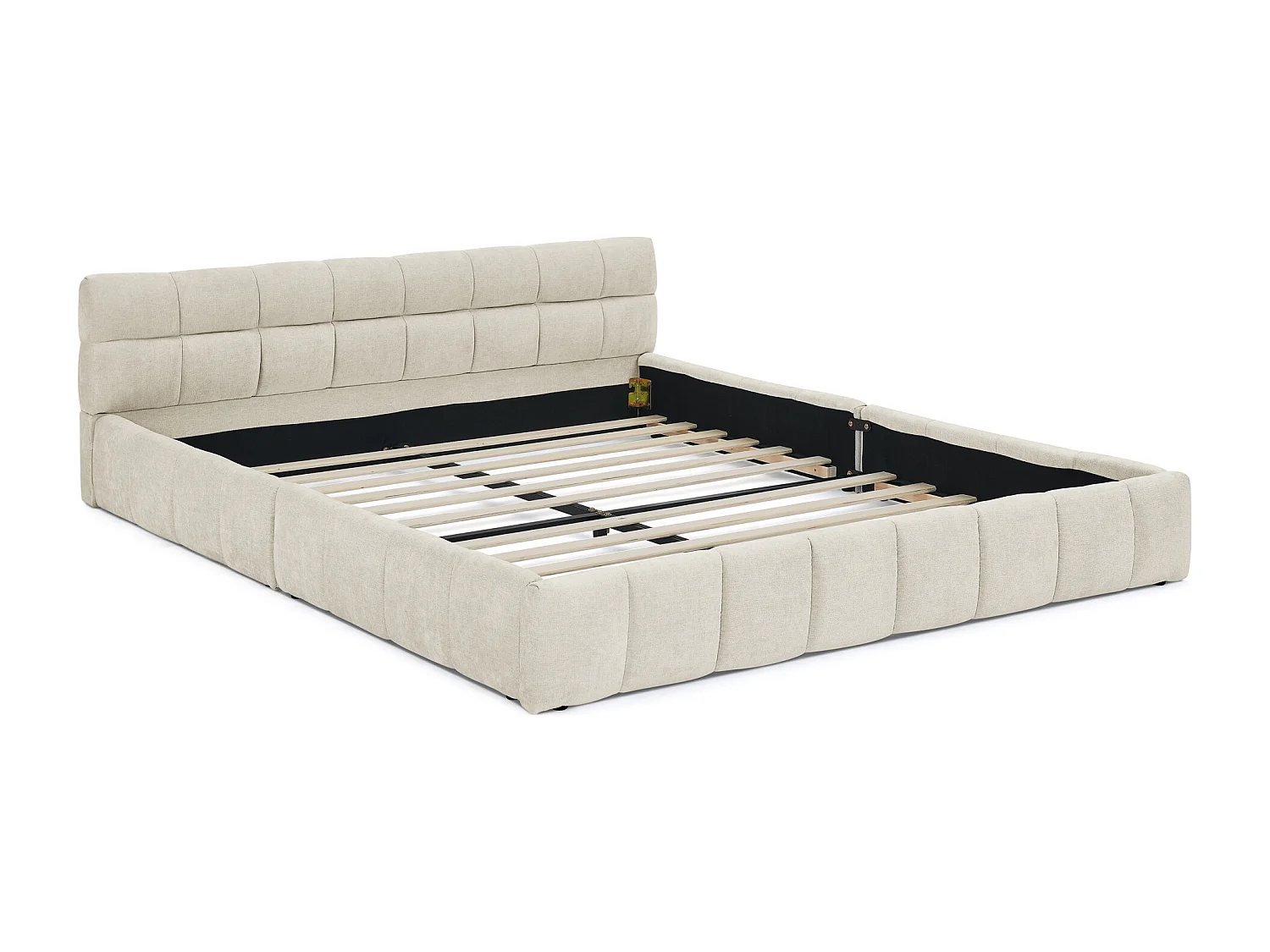 Cama de casal 140 x 200 cm - Cama de adulto com cabeceira macia e estrutura em ferro - chenille bege - colchão não incluído