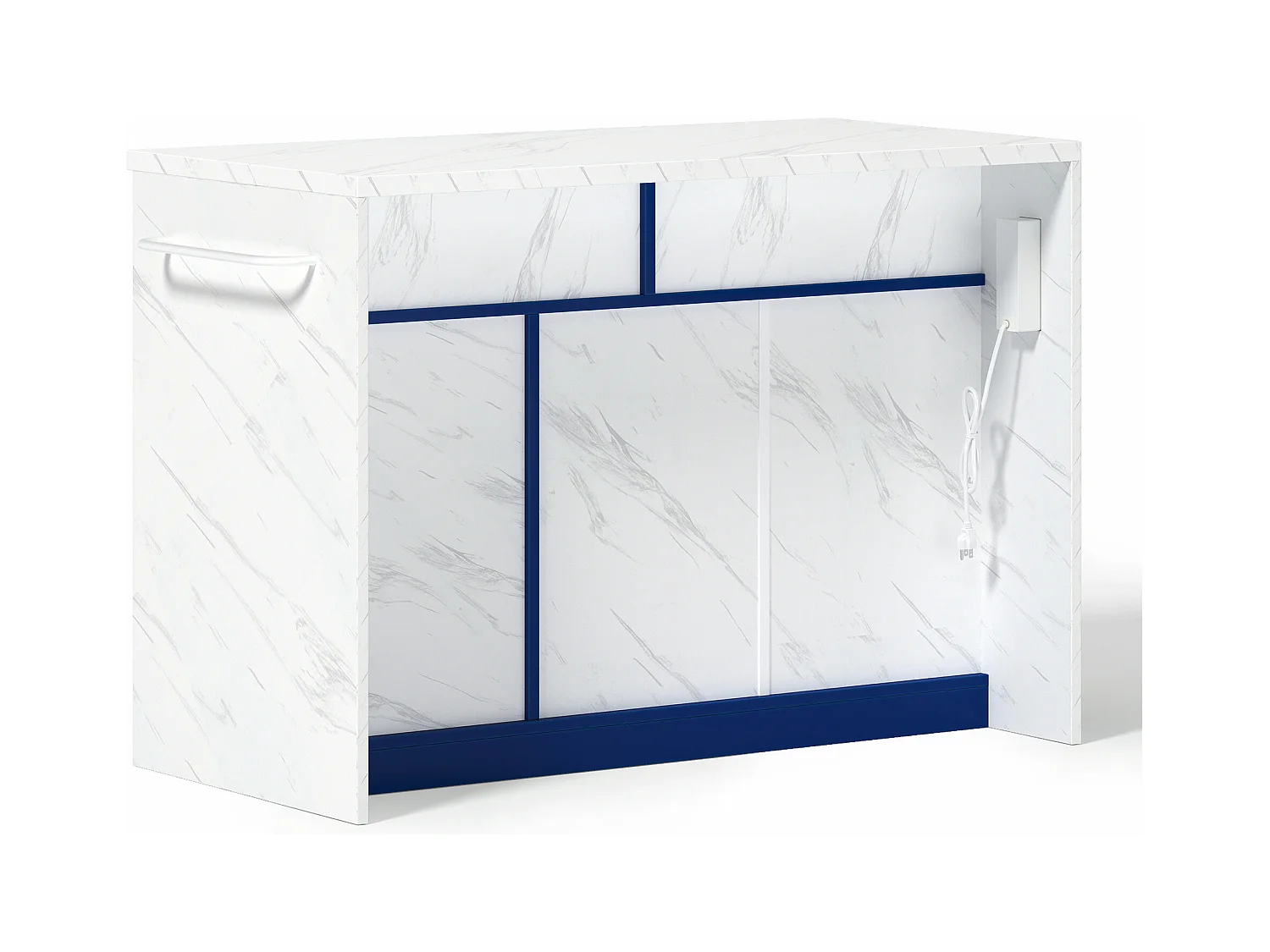 Blauer Küchenwagen – Kücheninsel mit 2 Schubladen und 3 Türen – Handtuchhalter und 1,5 m langes Stromkabel