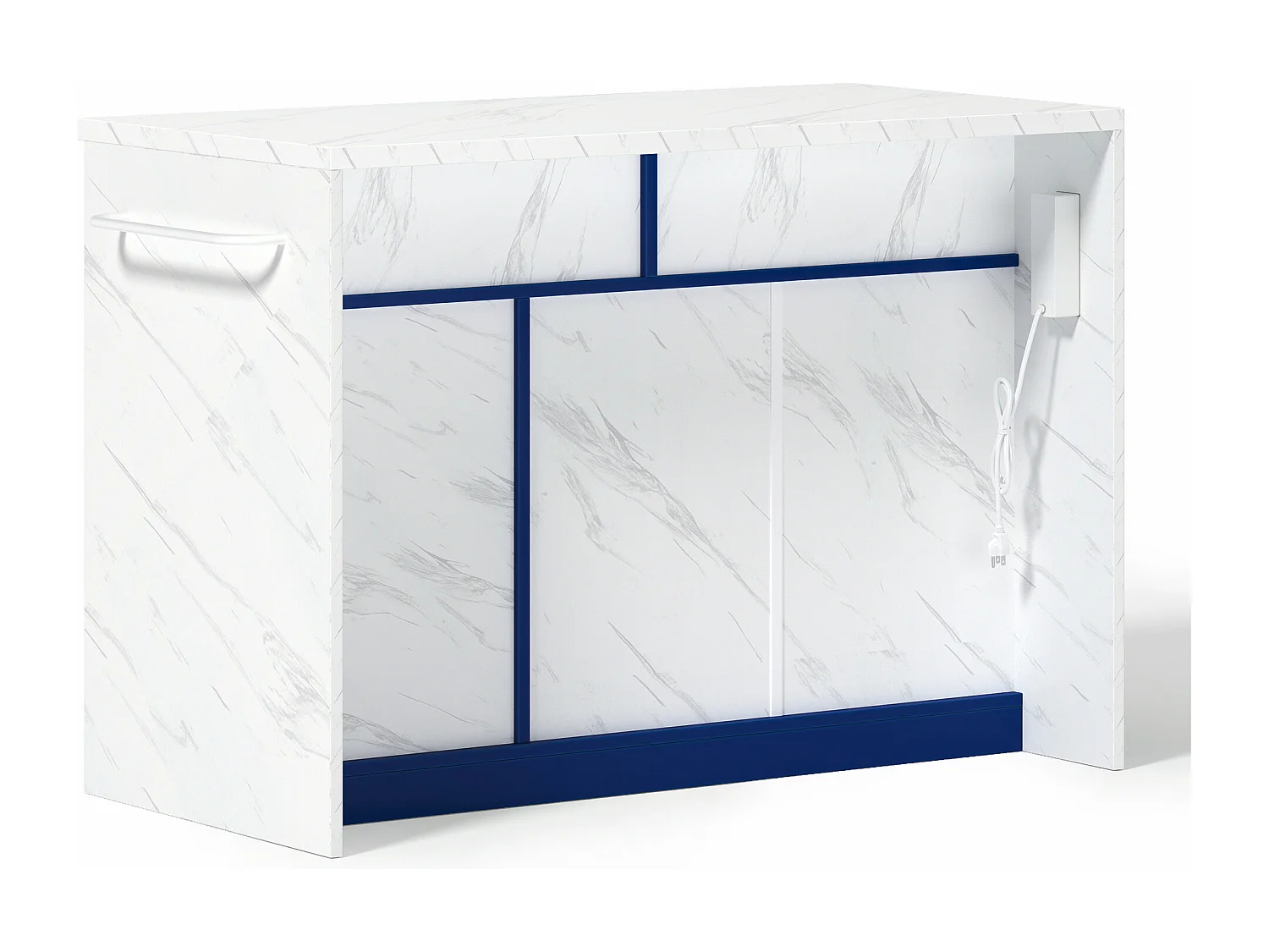 Desserte de cuisine bleu - Îlot de cuisine avec 2 tiroirs et 3 portes - porte-serviettes et câble d'alimentation de 1,5 m