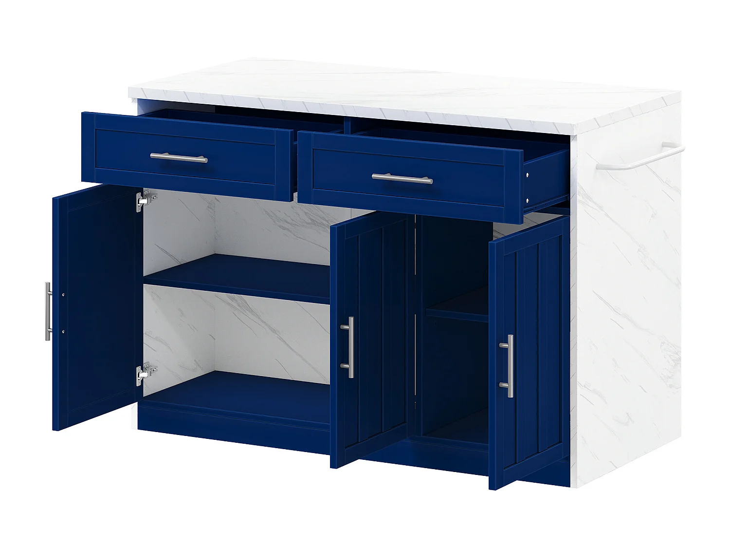 Desserte de cuisine bleu - Îlot de cuisine avec 2 tiroirs et 3 portes - porte-serviettes et câble d'alimentation de 1,5 m