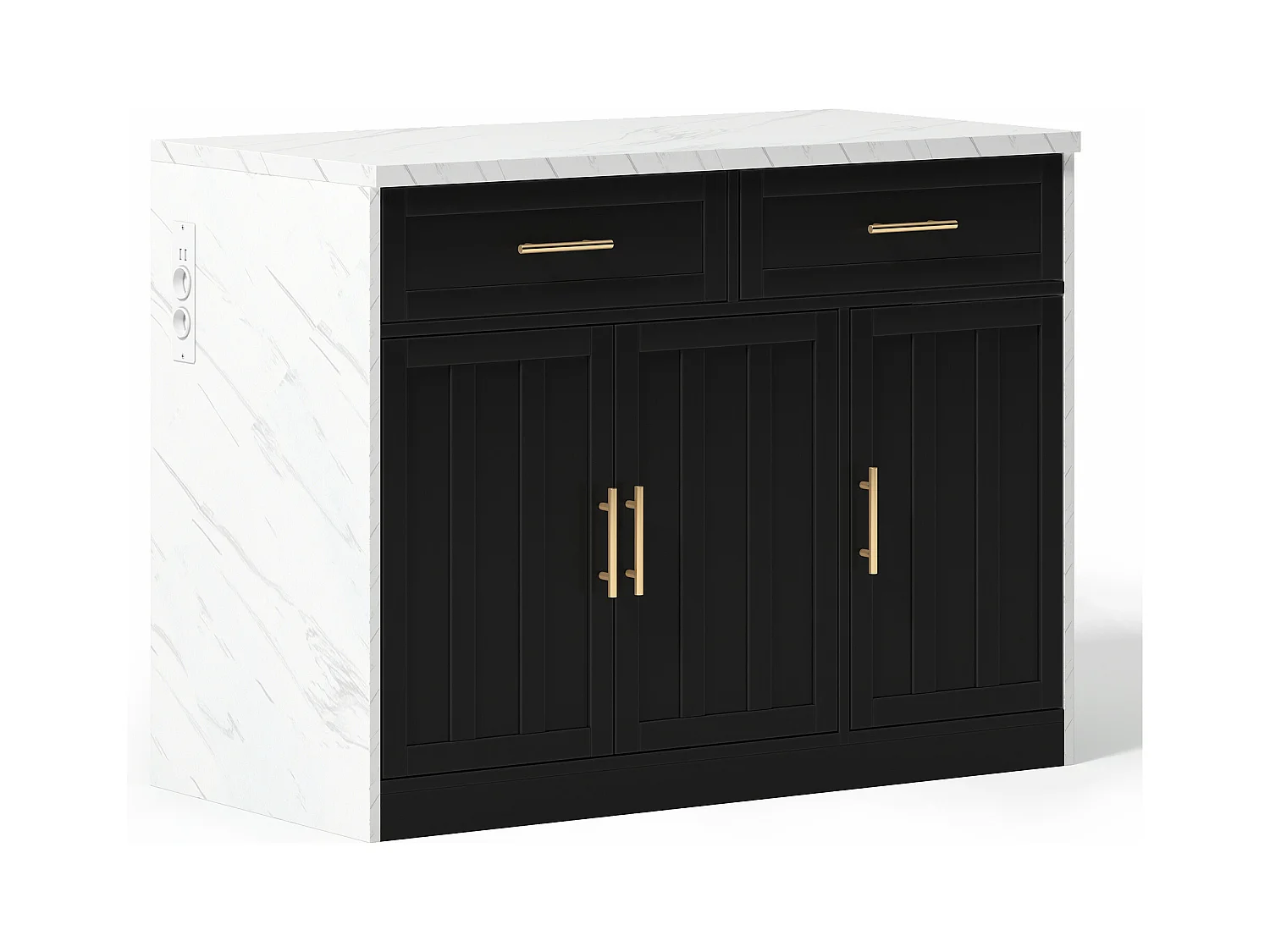 Schwarzer Küchenwagen – Kücheninsel mit 2 Schubladen und 3 Türen – Handtuchhalter und 1,5 m langes Stromkabel