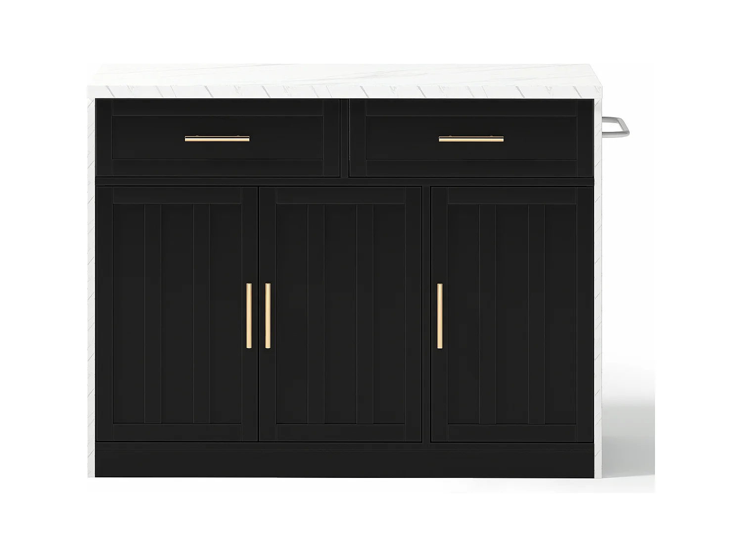 Schwarzer Küchenwagen – Kücheninsel mit 2 Schubladen und 3 Türen – Handtuchhalter und 1,5 m langes Stromkabel