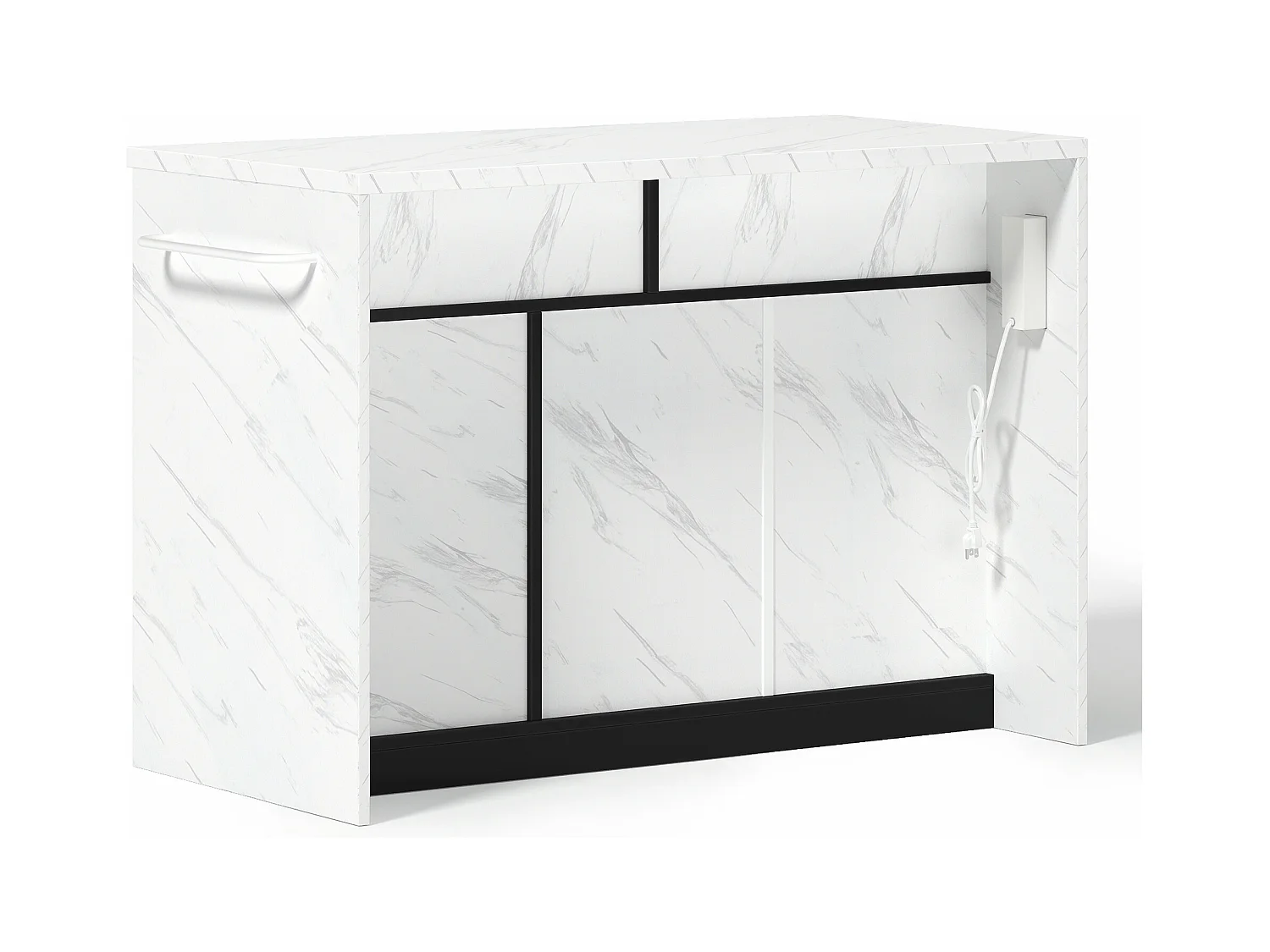 Schwarzer Küchenwagen – Kücheninsel mit 2 Schubladen und 3 Türen – Handtuchhalter und 1,5 m langes Stromkabel