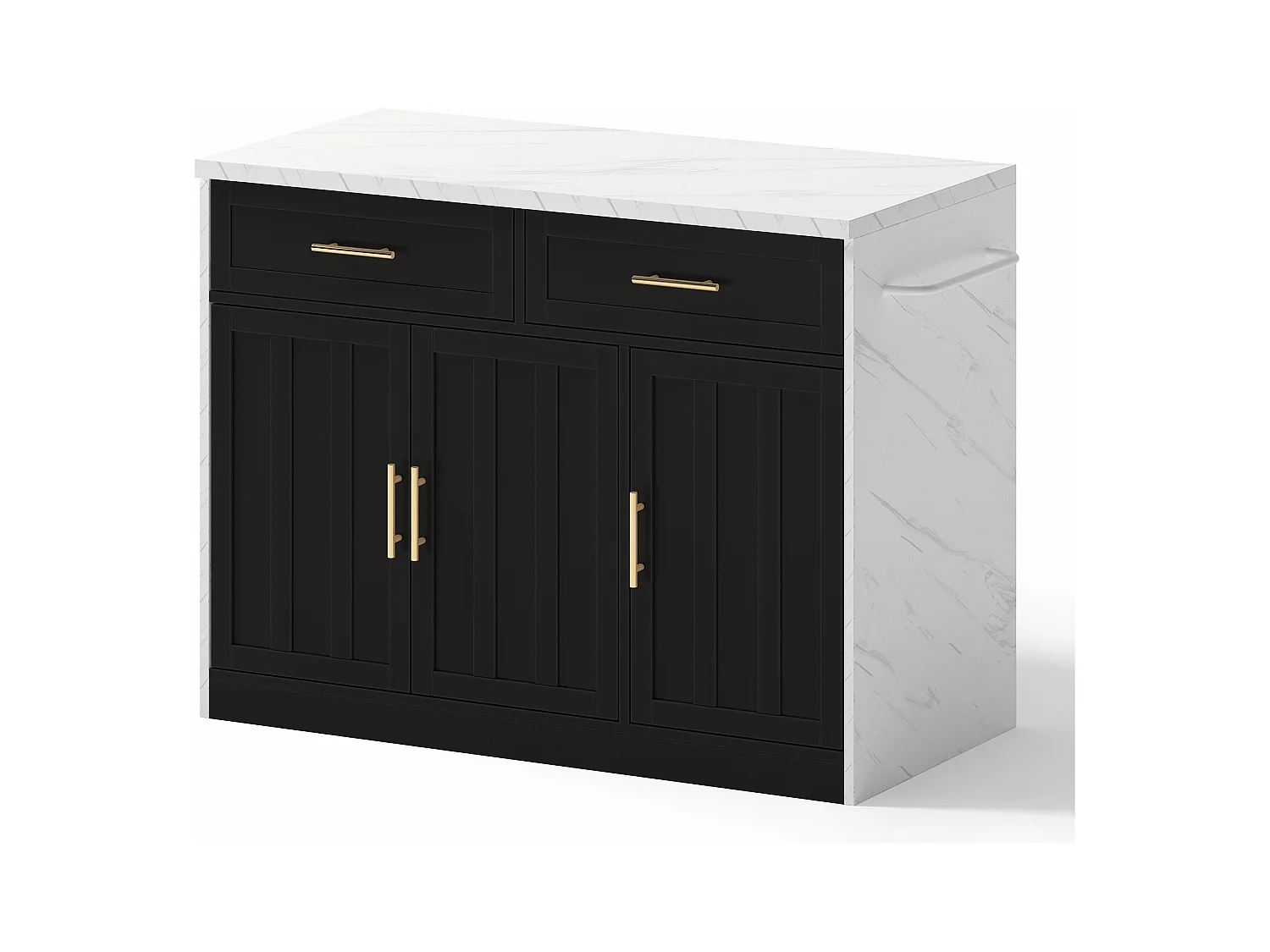 Schwarzer Küchenwagen – Kücheninsel mit 2 Schubladen und 3 Türen – Handtuchhalter und 1,5 m langes Stromkabel