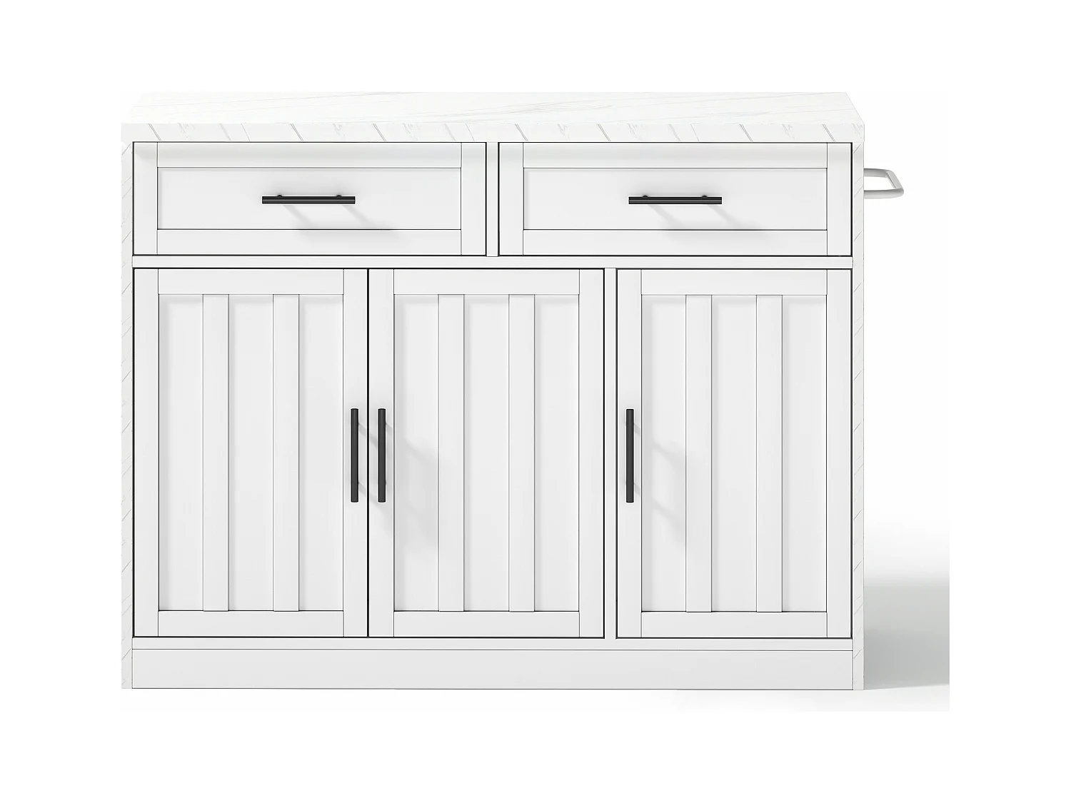 Weißer Küchenwagen – Kücheninsel mit 2 Schubladen und 3 Türen – Handtuchhalter und 1,5 m langes Stromkabel