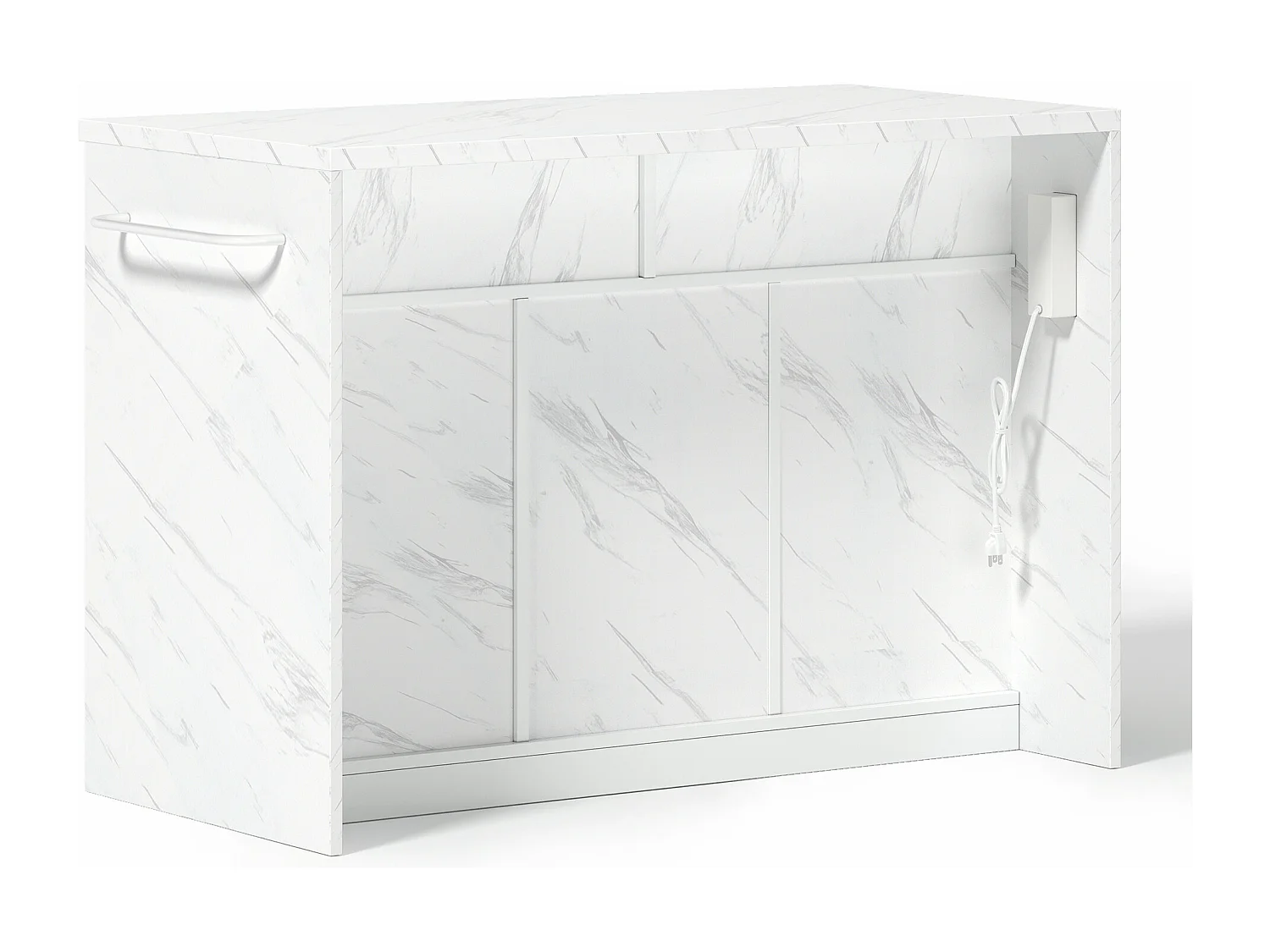 Desserte de cuisine blanc - Îlot de cuisine avec 2 tiroirs et 3 portes - porte-serviettes et câble d'alimentation de 1,5 m