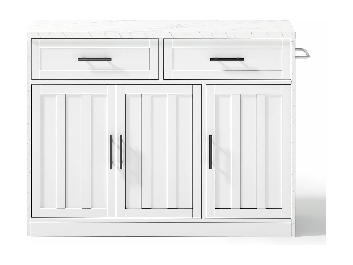 Desserte de cuisine blanc - Îlot de cuisine avec 2 tiroirs et 3 portes - porte-serviettes et câble d'alimentation de 1,5 m