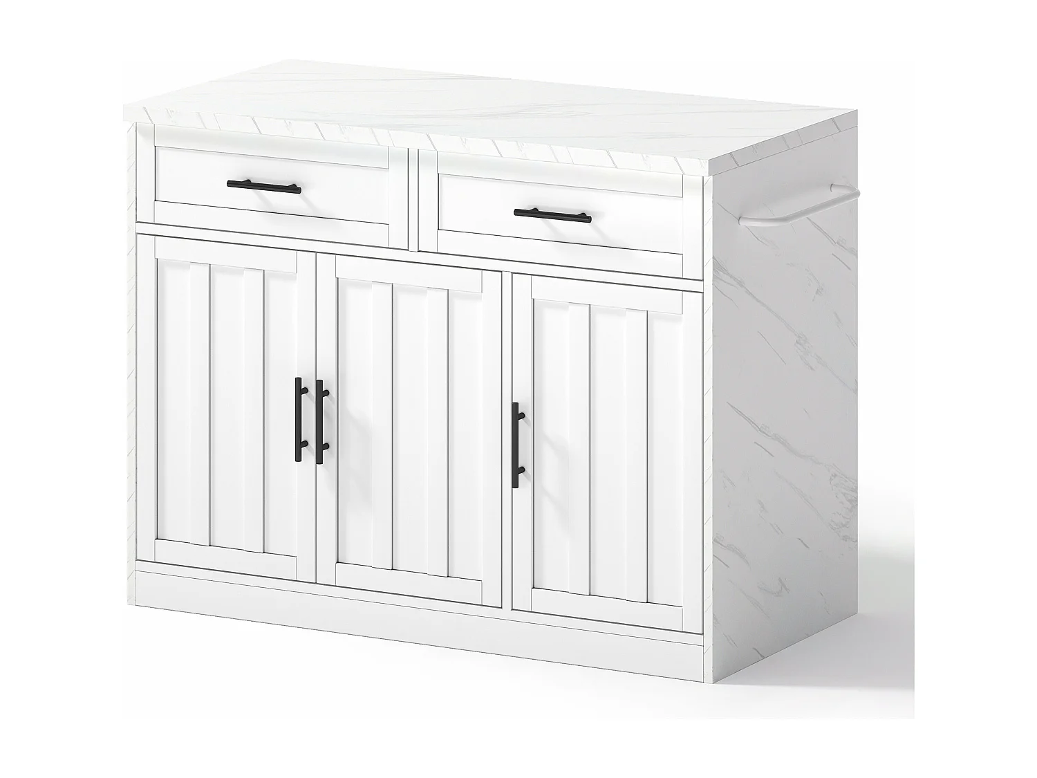 Desserte de cuisine blanc - Îlot de cuisine avec 2 tiroirs et 3 portes - porte-serviettes et câble d'alimentation de 1,5 m