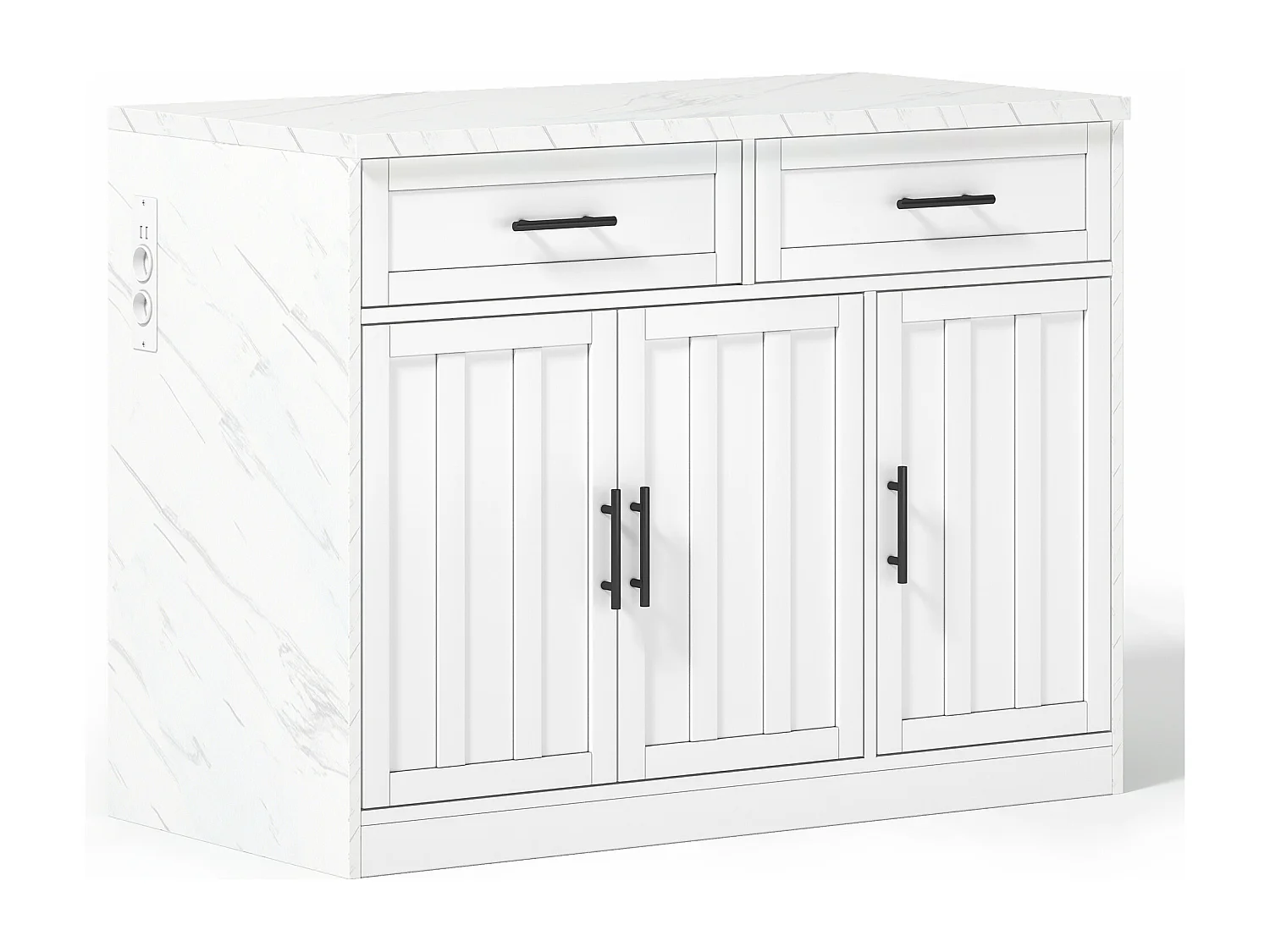 Desserte de cuisine blanc - Îlot de cuisine avec 2 tiroirs et 3 portes - porte-serviettes et câble d'alimentation de 1,5 m