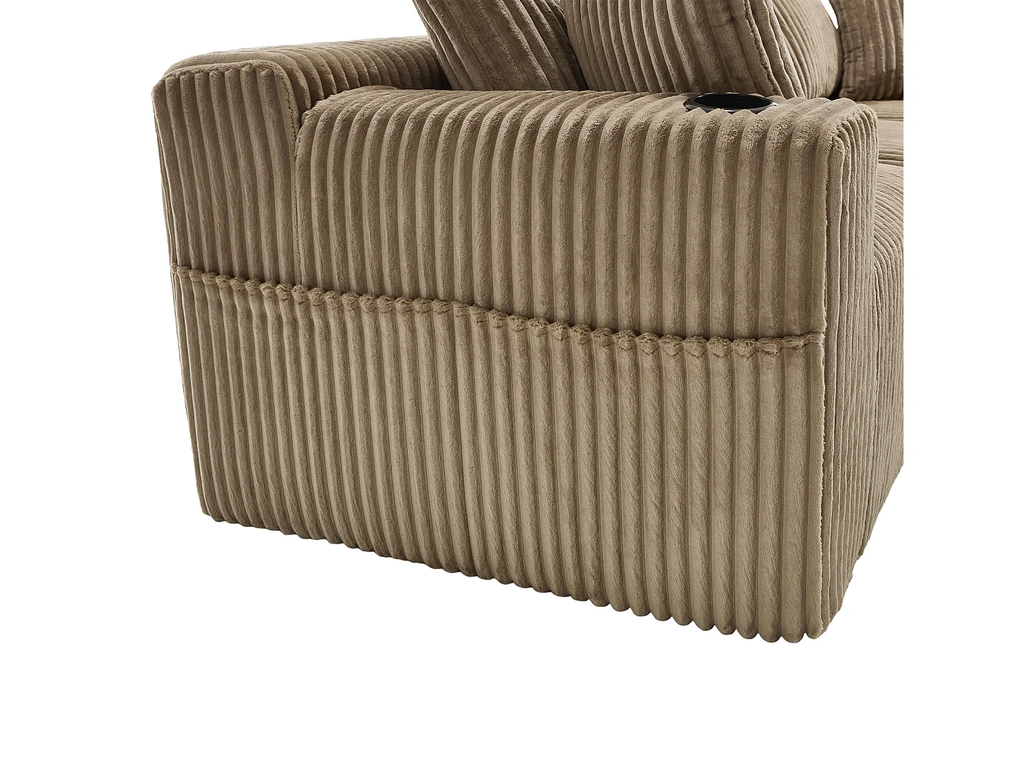 Divano angolare con portabicchieri - Divano a 3 posti con cinque cuscini e tasche laterali - velluto a coste color kaki