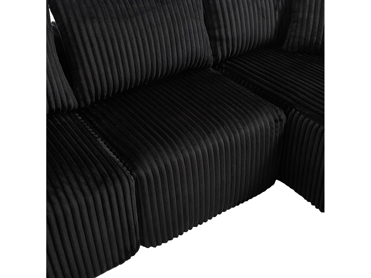 Divano angolare con portabicchieri - Divano a 3 posti con cinque cuscini e tasche laterali - velluto a coste nero