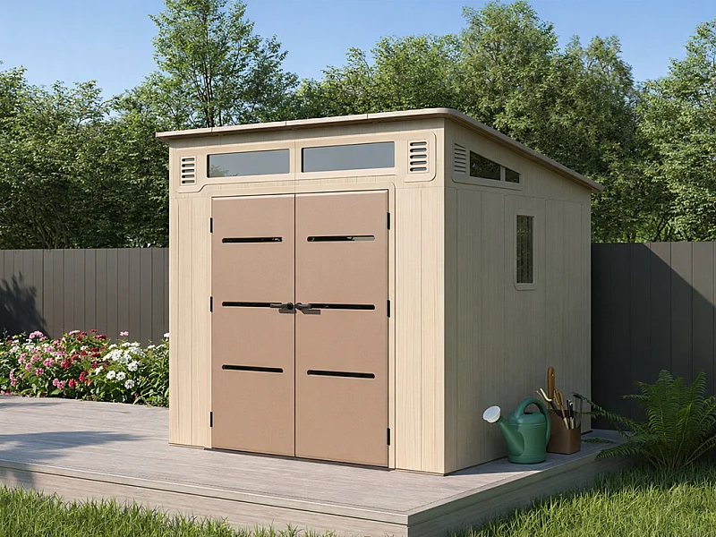 Abri de jardin en résine monopente beige et marron 6,5 m² avec plancher - épaisseur 22 mm - ANTEVA