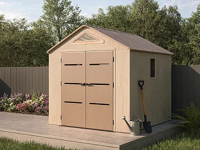 Tuinhuis van beige en bruin hars HDPE 6,15 m² met vloer - dikte 22mm - ANTEVA