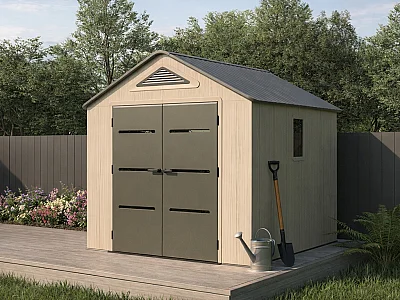 Casetta da giardino in resina HDPE beige e grigia 6,15 m² con pavimento spessore 22 mm - ANTEVA