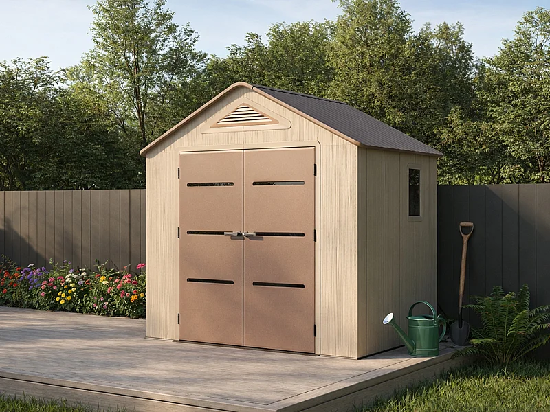 Abri de jardin en résine beige et marron 4,5 m² avec plancher - épaisseur 22 mm - ANTEVA