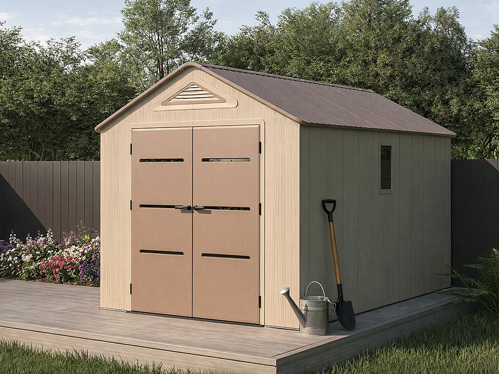 Abri de jardin en résine beige et marron 9,5 m² avec plancher - épaisseur 22 mm - ANTEVA