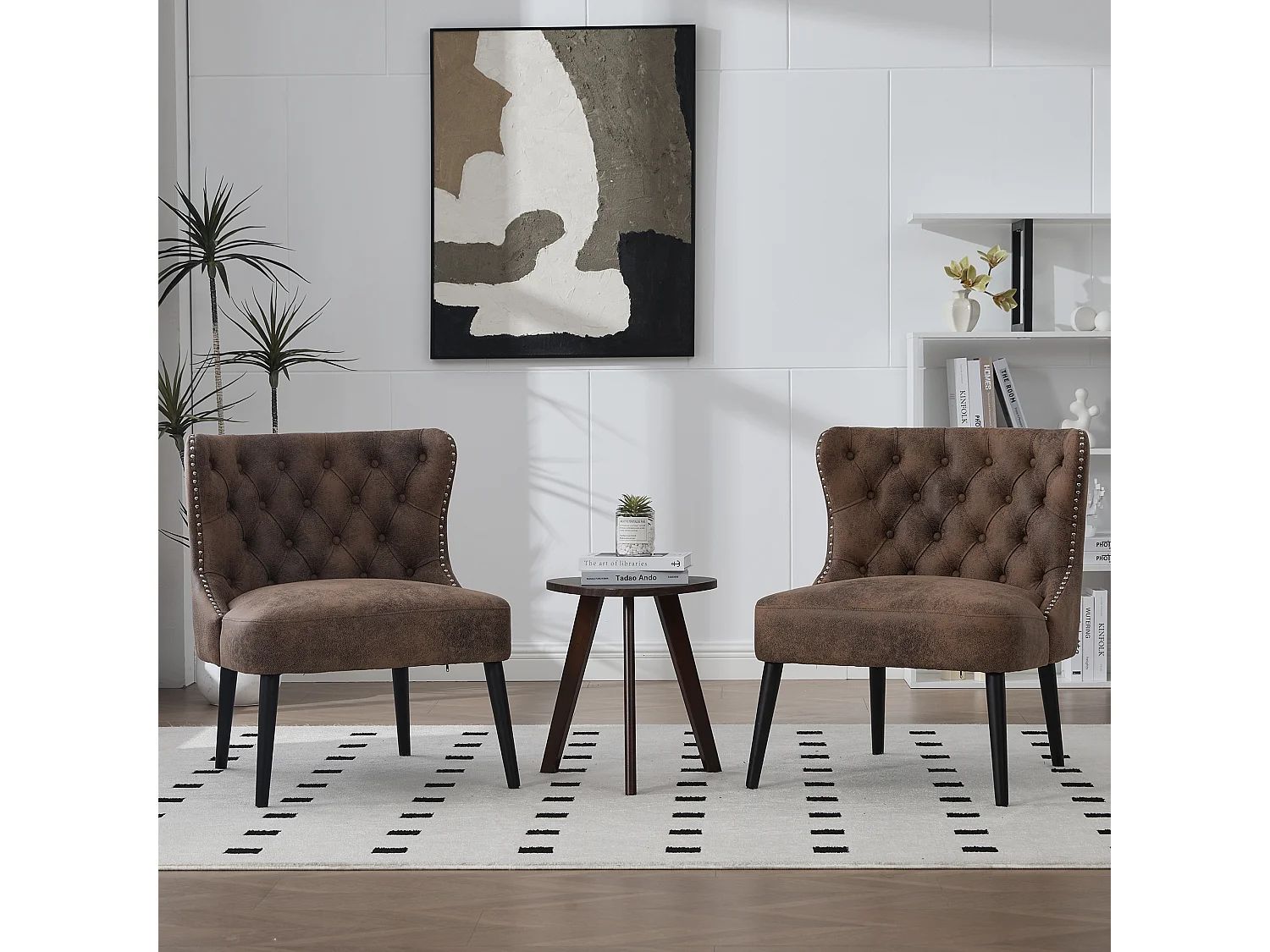 Chaise marron - Chaise avec finition rivetée et pieds en bois massif - microsuède