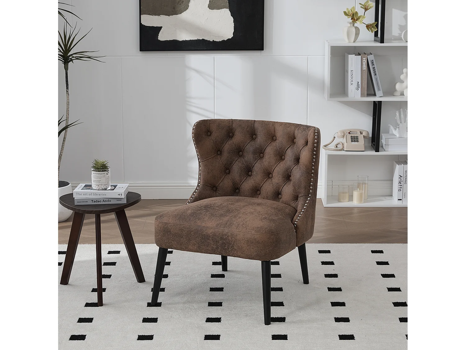 Chaise marron - Chaise avec finition rivetée et pieds en bois massif - microsuède