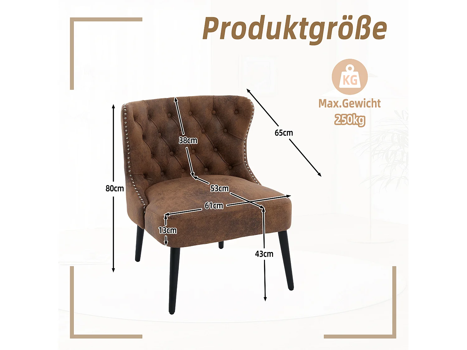 Chaise marron - Chaise avec finition rivetée et pieds en bois massif - microsuède