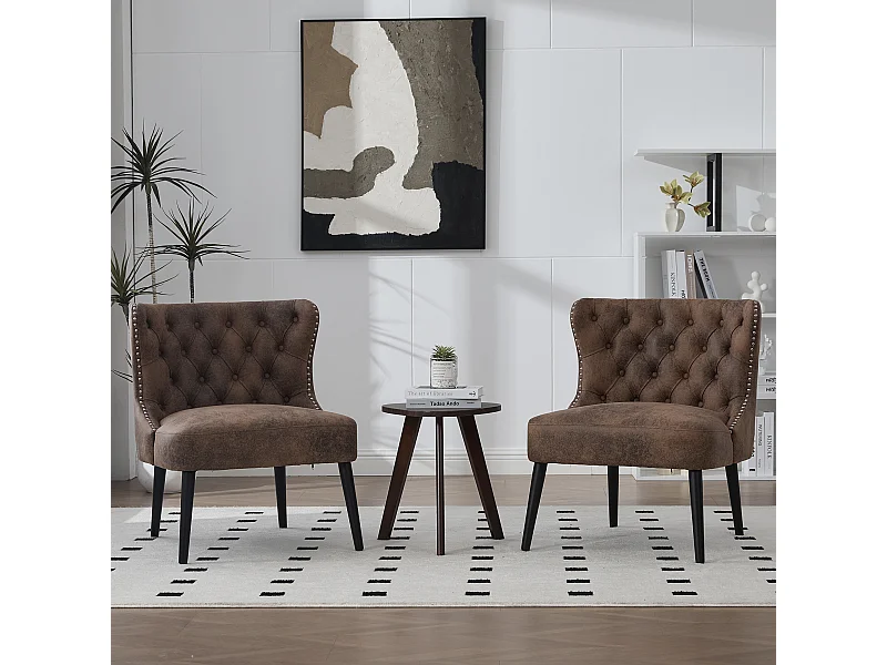 Chaise marron - Chaise avec finition rivetée et pieds en bois massif - microsuède