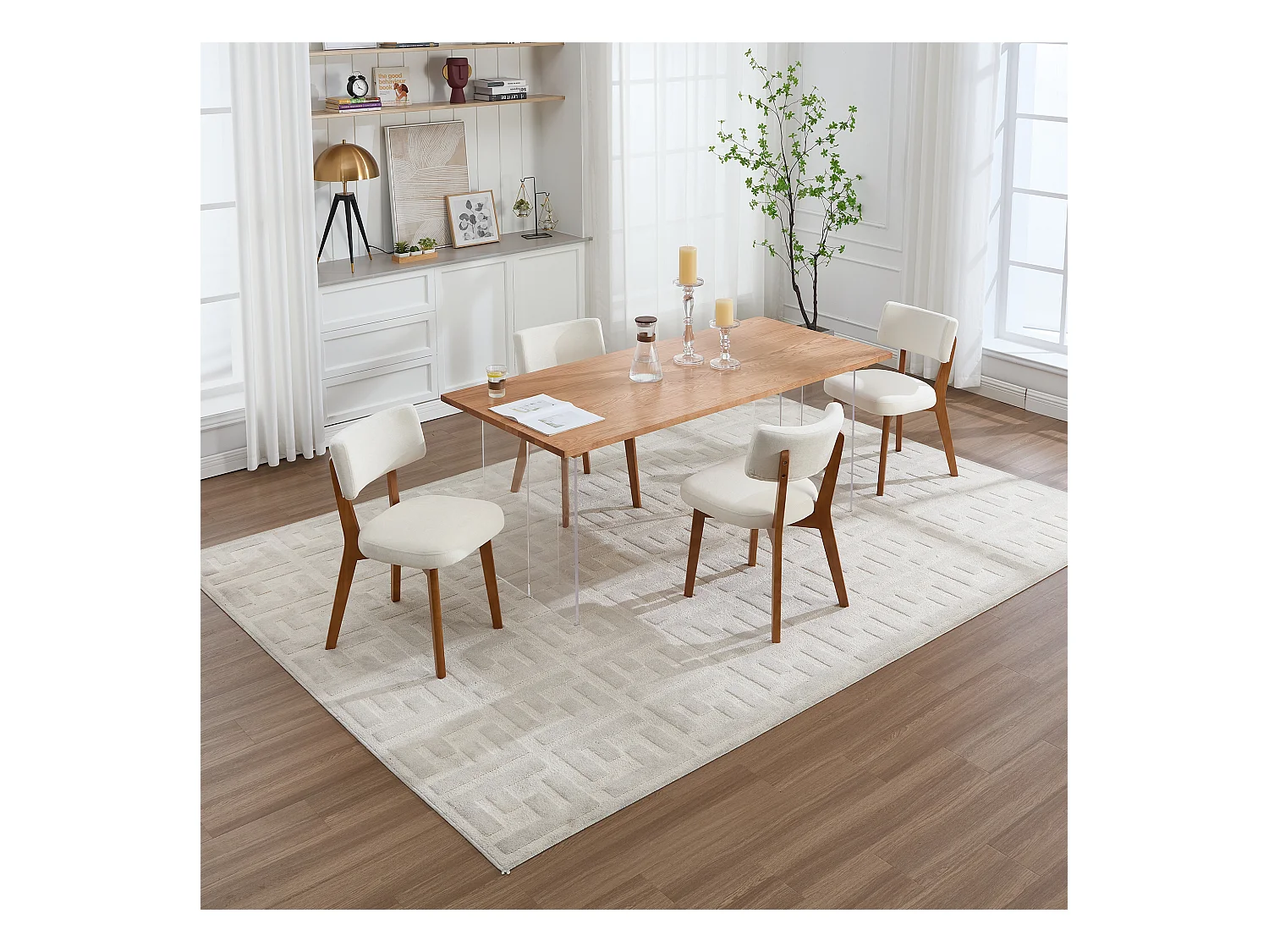 Lot de 2 chaises de salle à manger - Chaises avec dossier rembourré et pieds en bois massif - lin beige