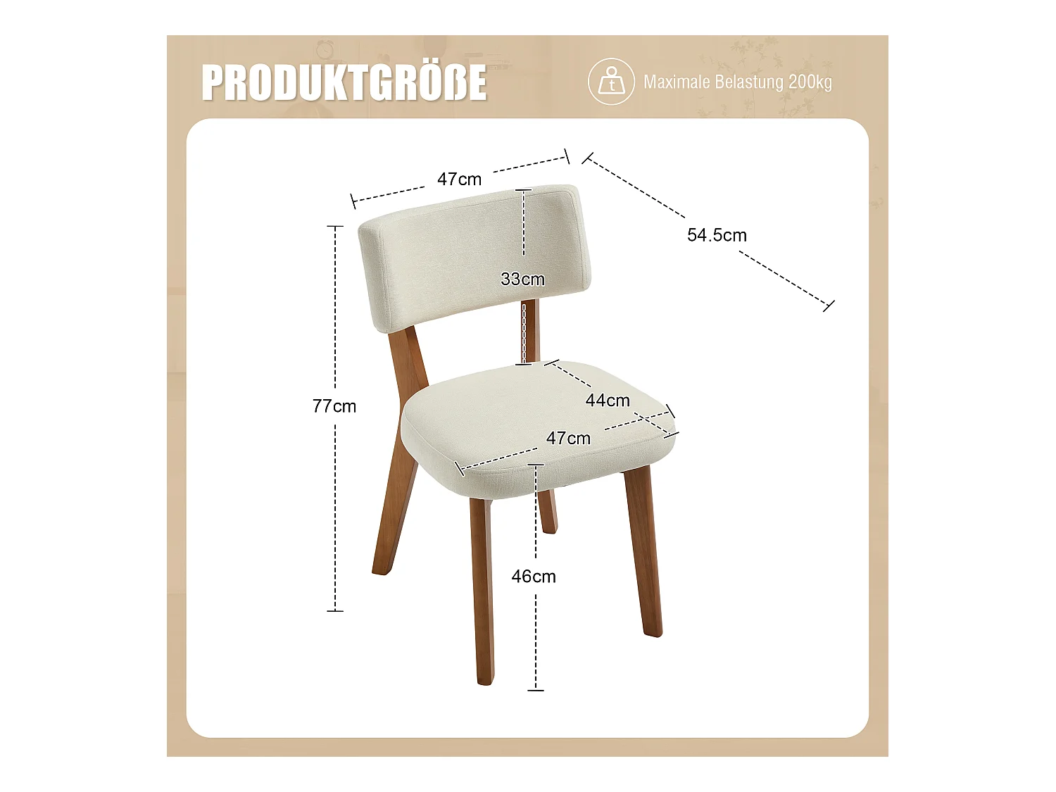 Lot de 2 chaises de salle à manger - Chaises avec dossier rembourré et pieds en bois massif - lin beige