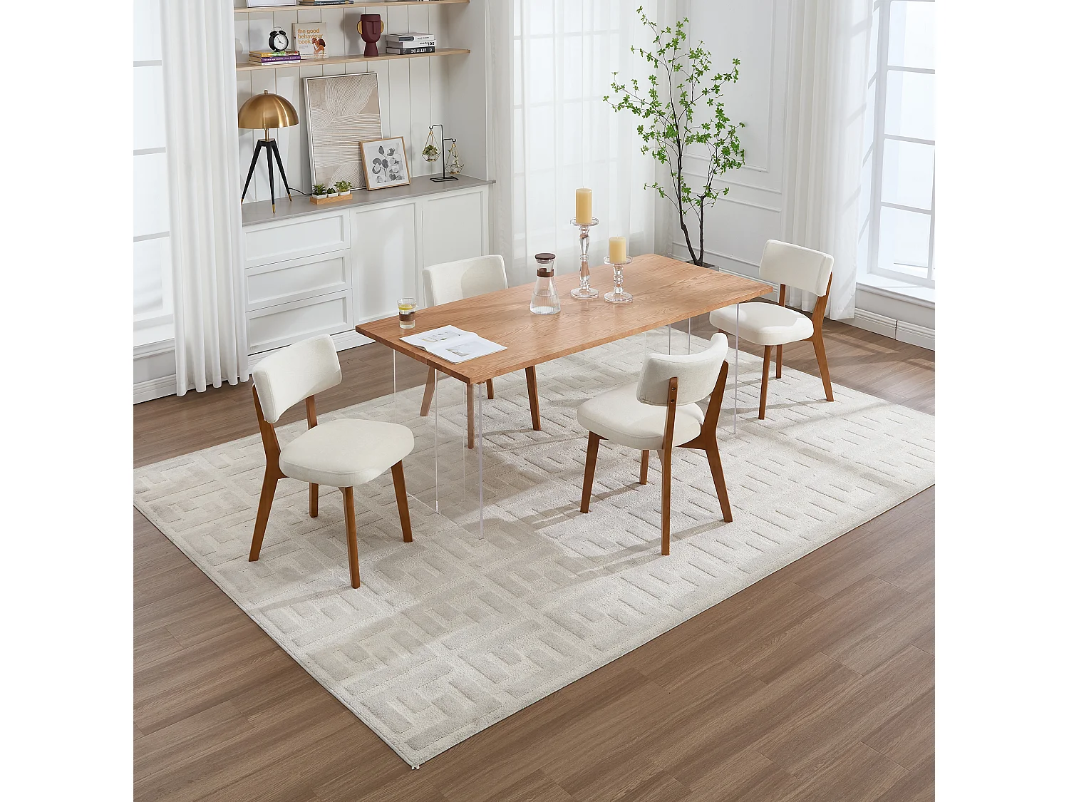 Conjunto de 2 cadeiras de jantar - Cadeiras com encosto almofadado e pernas em madeira maciça - linho bege