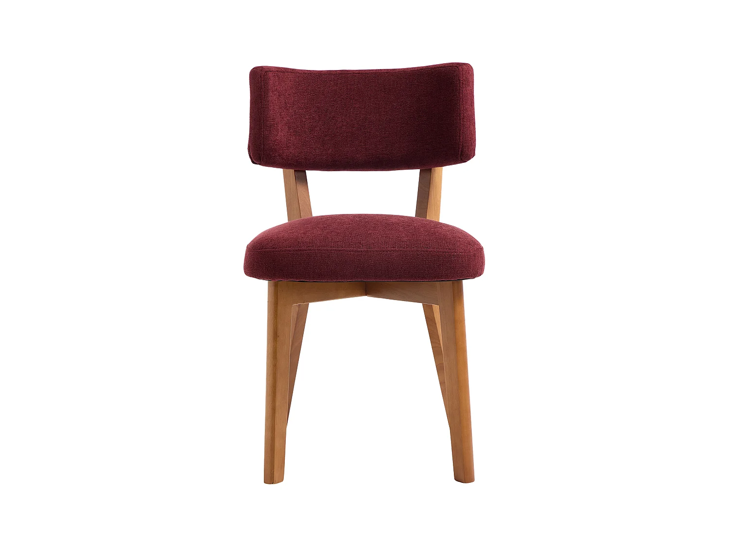 Set van 2 eetkamerstoelen - Stoelen met gewatteerde rugleuningen en massief houten poten - bordeauxrood linnen