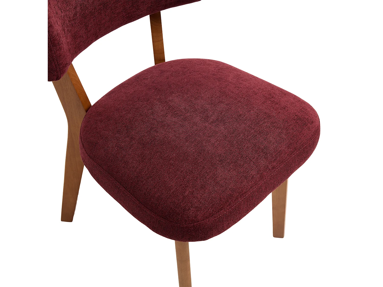 Set van 2 eetkamerstoelen - Stoelen met gewatteerde rugleuningen en massief houten poten - bordeauxrood linnen