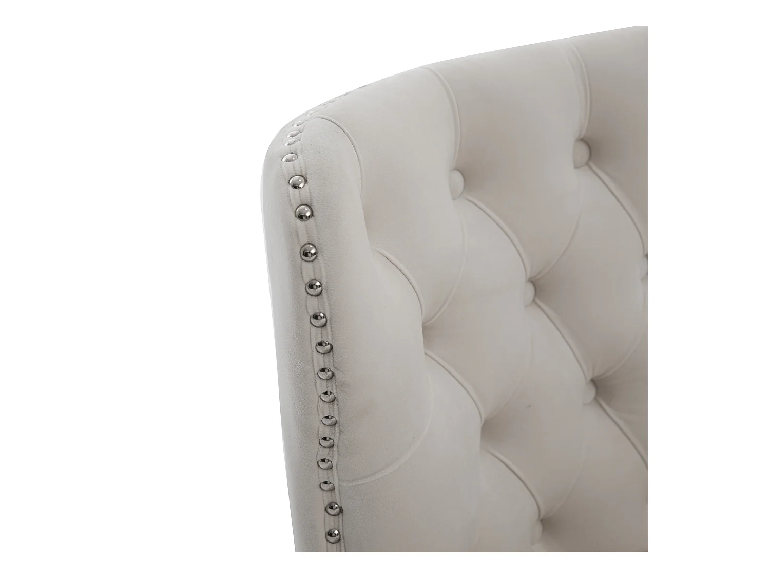 Beige stoel - Stoel met geklonken afwerking en massief houten poten - fluweel