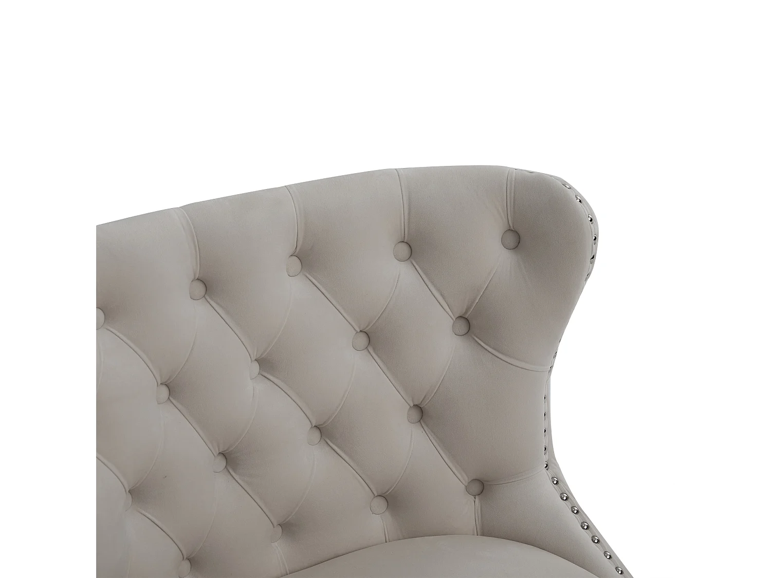 Chaise beige - Chaise avec finition rivetée et pieds en bois massif - velours