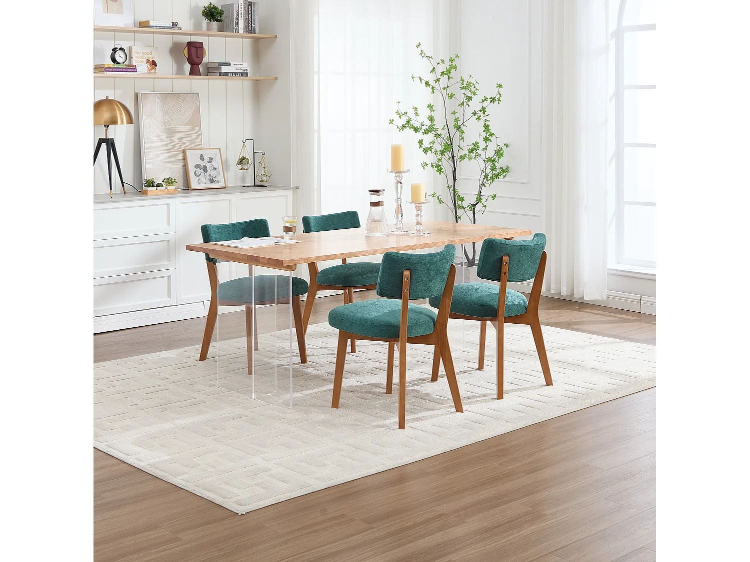 Conjunto de 2 cadeiras de jantar - Cadeiras com encosto almofadado e pernas em madeira maciça - linho verde