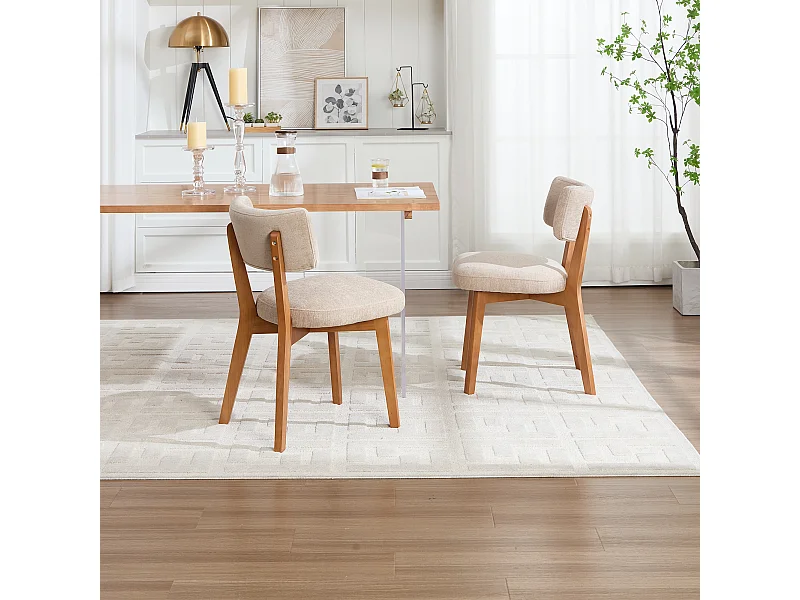 Juego de 2 sillas de comedor - Sillas con respaldo acolchado y patas de madera maciza - lino caqui