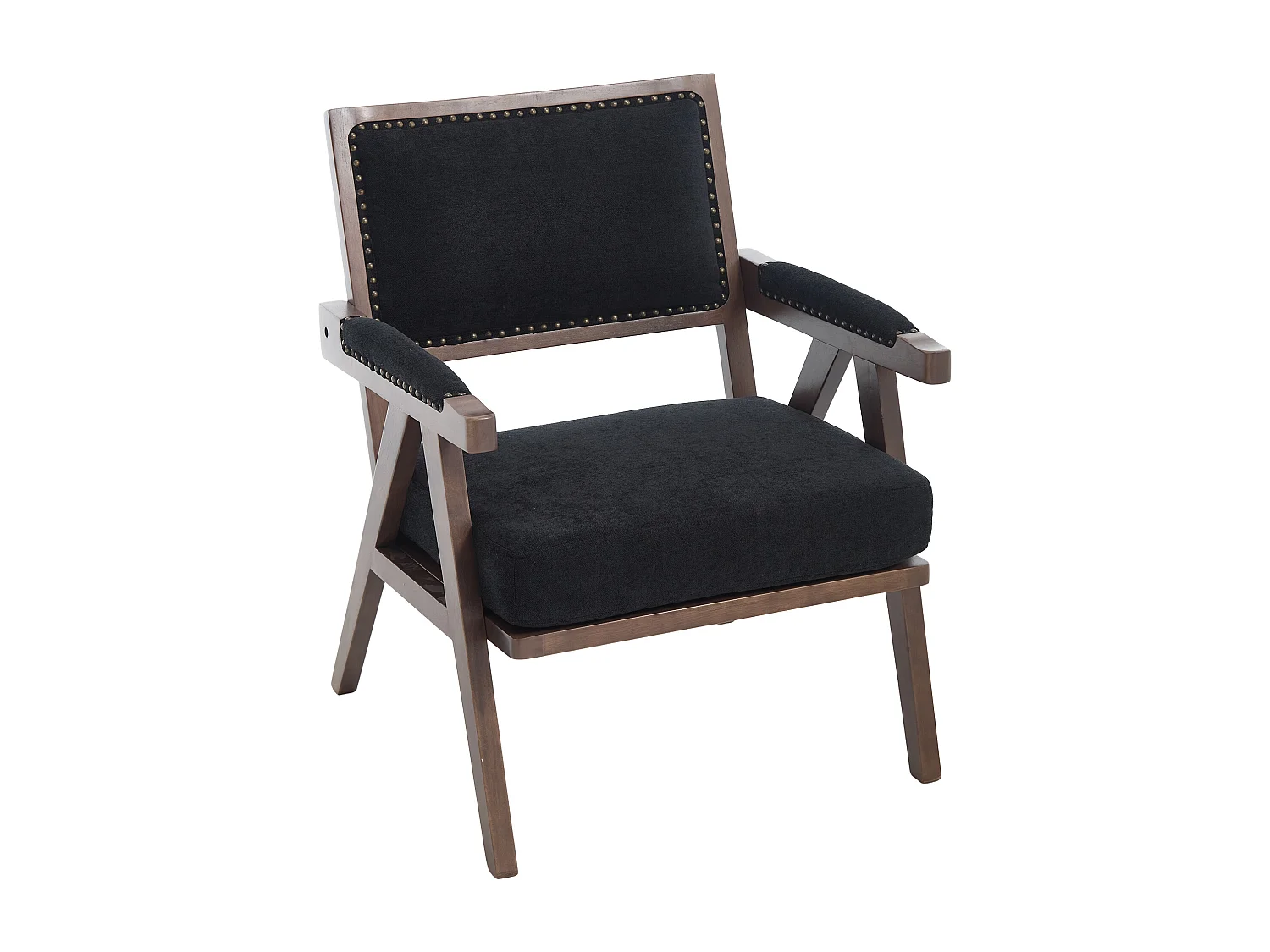 Fauteuil droit avec accoudoirs - Fauteuil avec coussins et dossier - lin noir