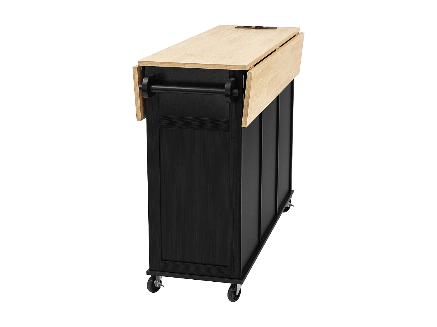 Îlot de cuisine noir - Desserte de cuisine avec 2 tiroirs et 2 portes - porte-serviettes et rangement ouvert