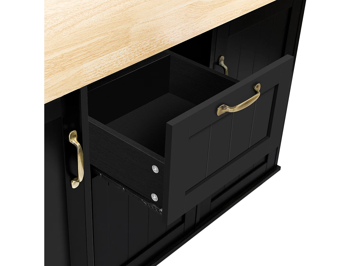 Îlot de cuisine noir - Desserte de cuisine avec 2 tiroirs et 2 portes - porte-serviettes et rangement ouvert