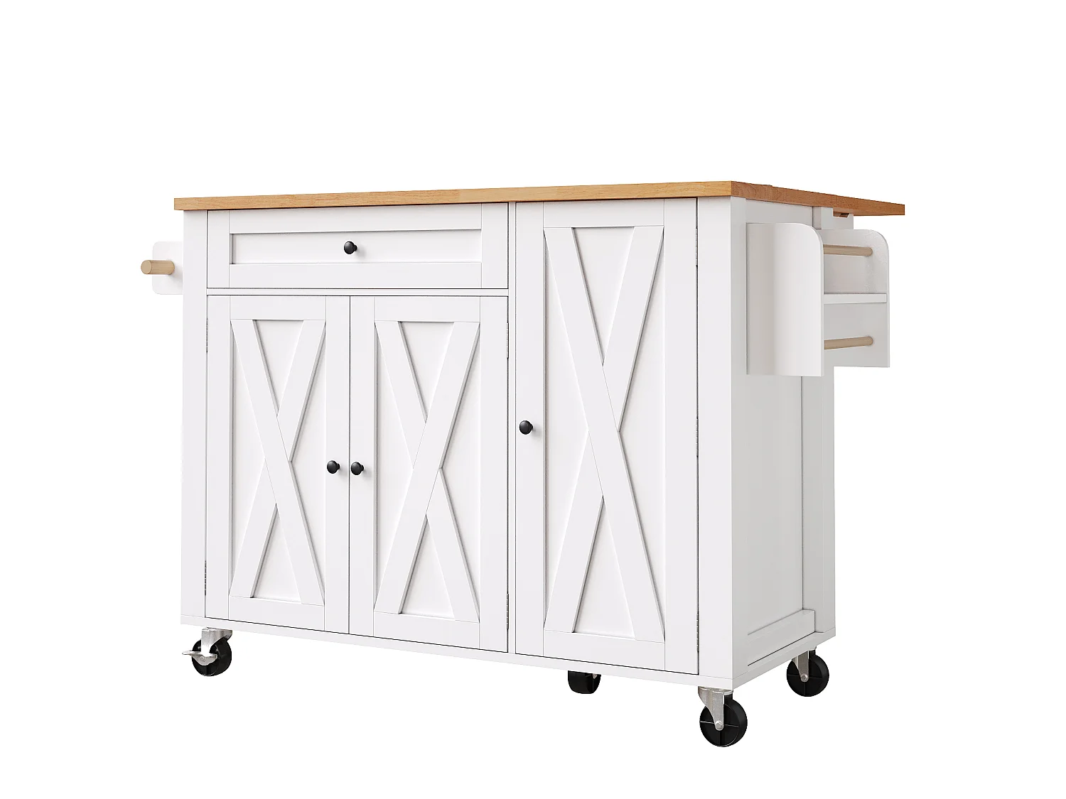 Îlot de cuisine blanc - Desserte de cuisine avec 1 tiroir et 3 portes - porte-serviettes et porte-épices