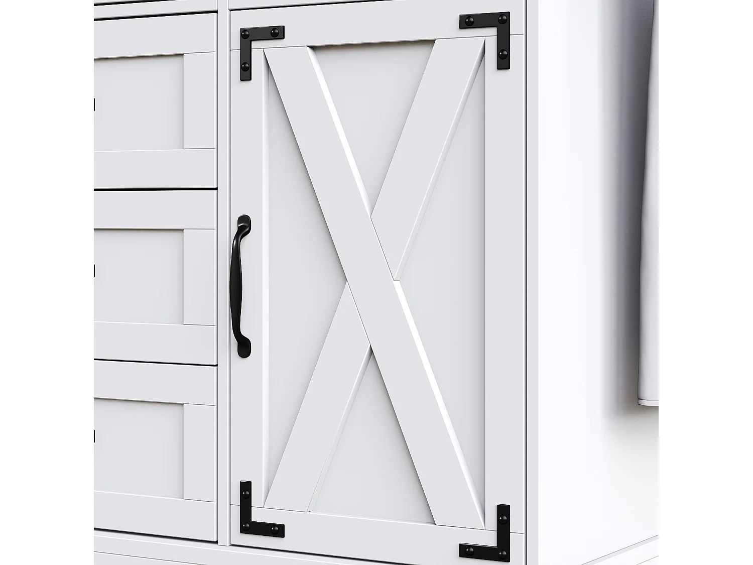 Carrello da cucina bianco - Isola cucina con 6 cassetti e 2 ante - Porta spezie e porta asciugamani