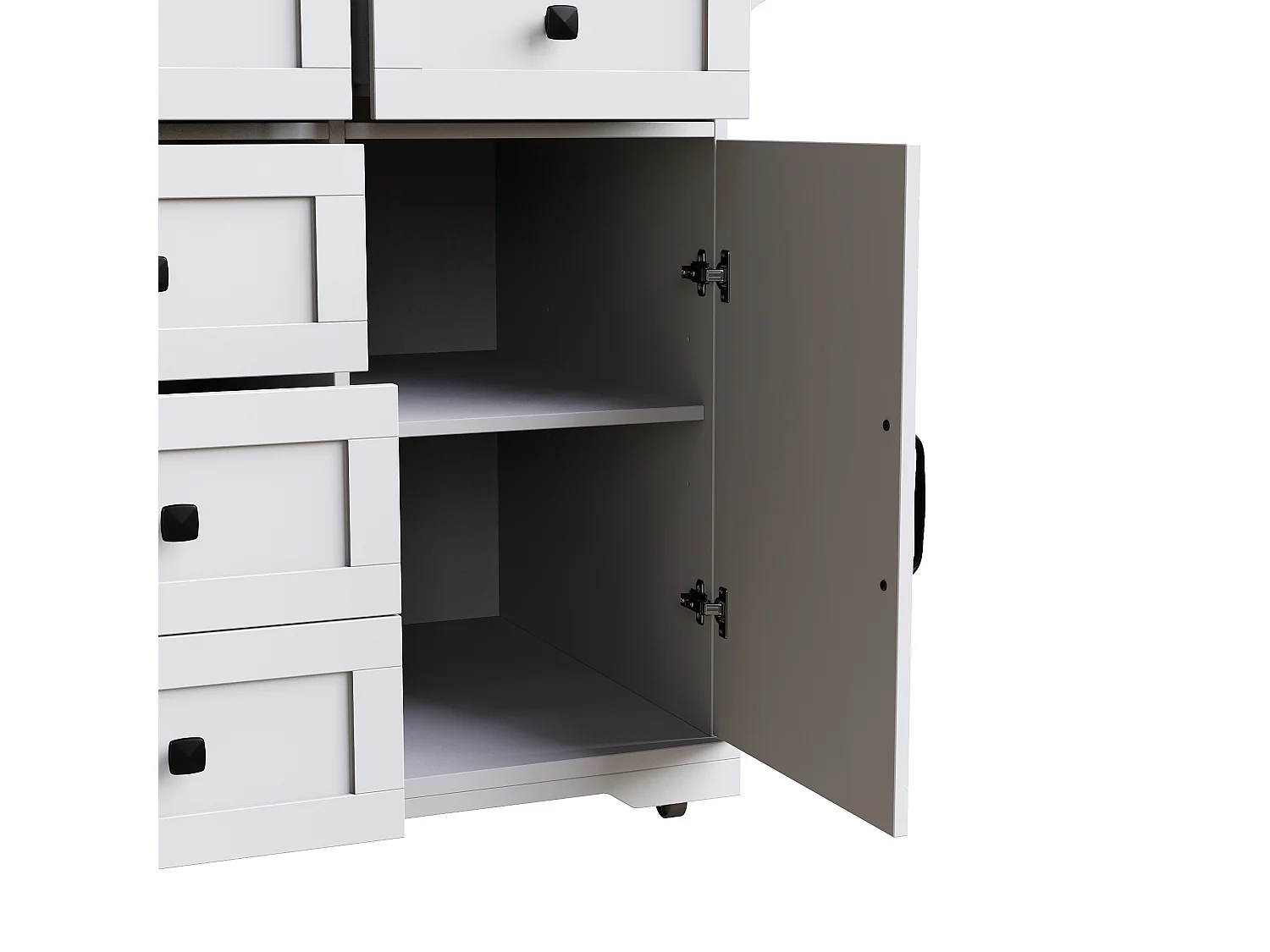 Carrello da cucina bianco - Isola cucina con 6 cassetti e 2 ante - Porta spezie e porta asciugamani