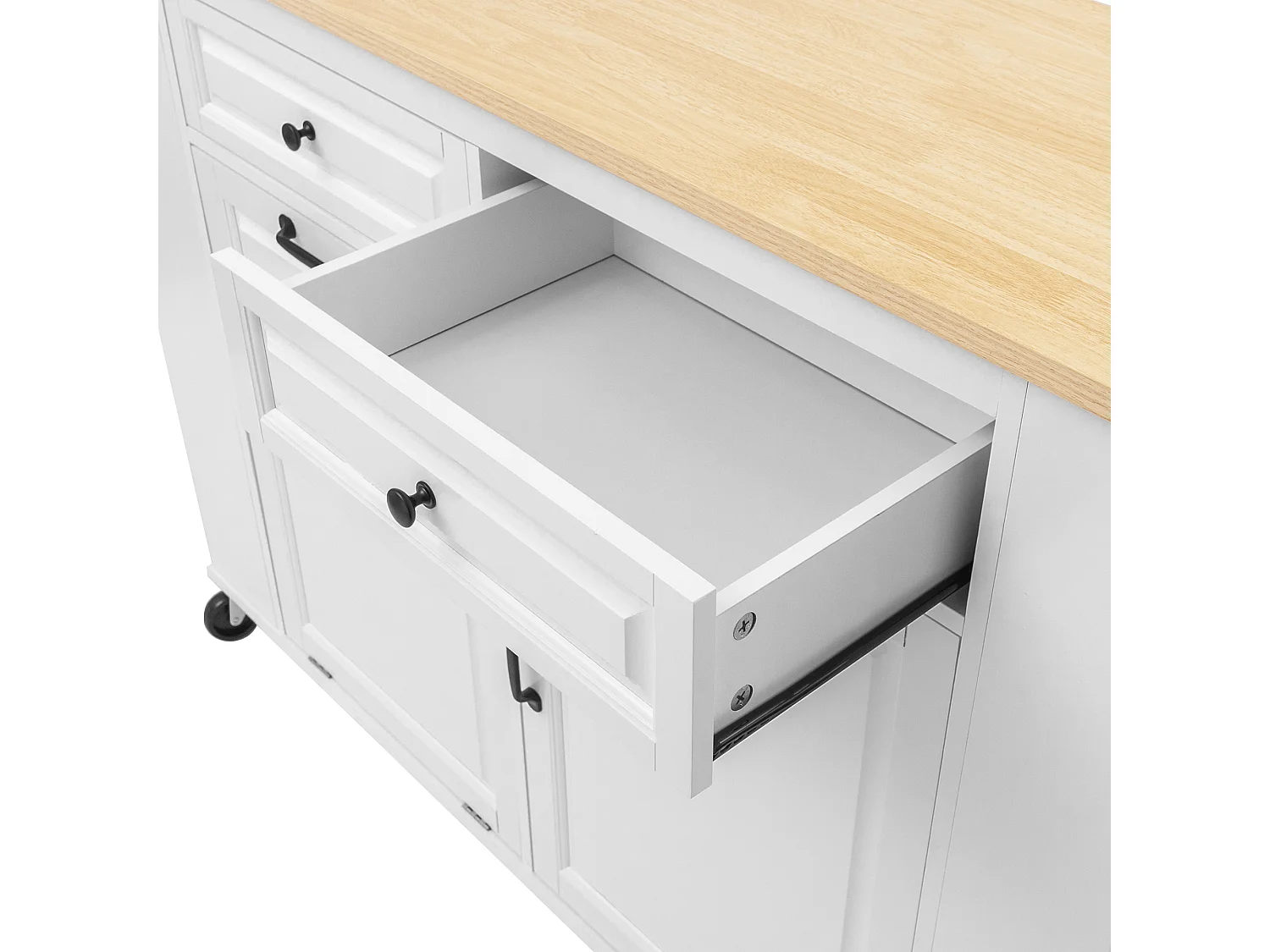 Carrello da cucina bianco - Isola cucina con 2 cassetti e 2 ante - Porta spezie e scomparto per la spazzatura