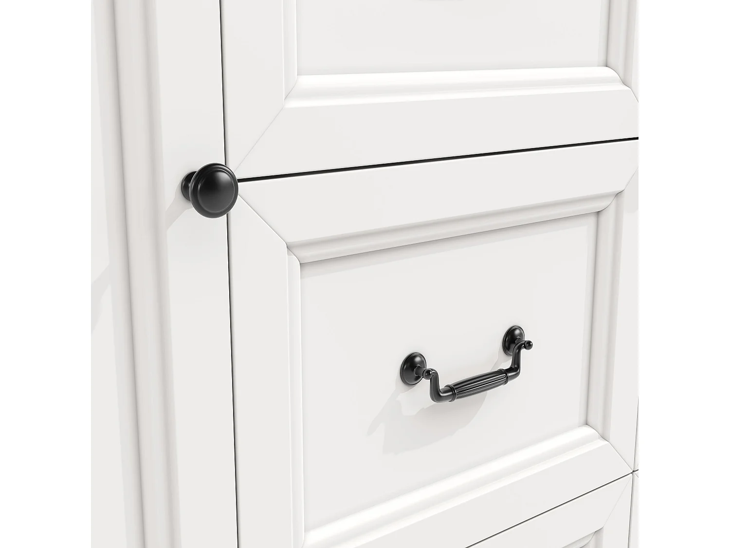 Îlot de cuisine blanc - Desserte de cuisine avec 5 tiroirs et 2 portes - etagère à épices et porte-serviettes