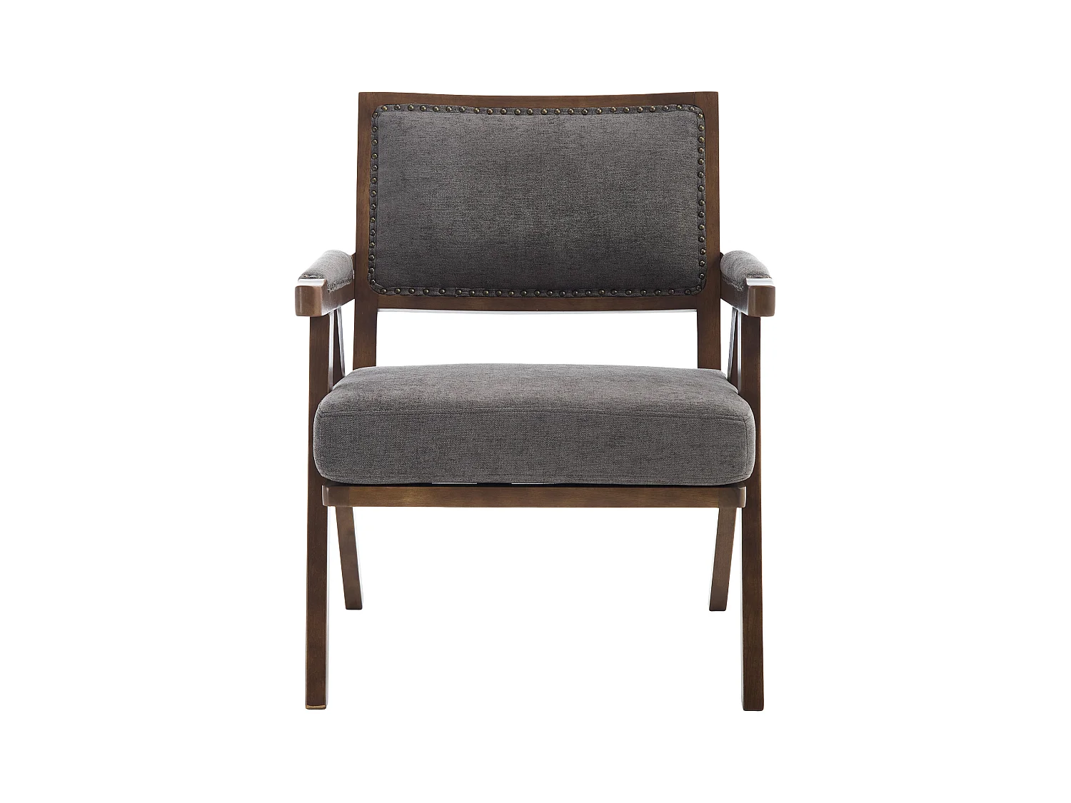 Fotel prosty z podłokietnikami - Fotel z poduszkami i oparciem - szary len