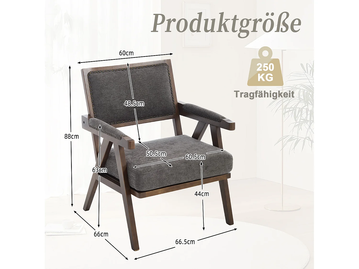 Fauteuil droit avec accoudoirs - Fauteuil avec coussins et dossier - lin gris