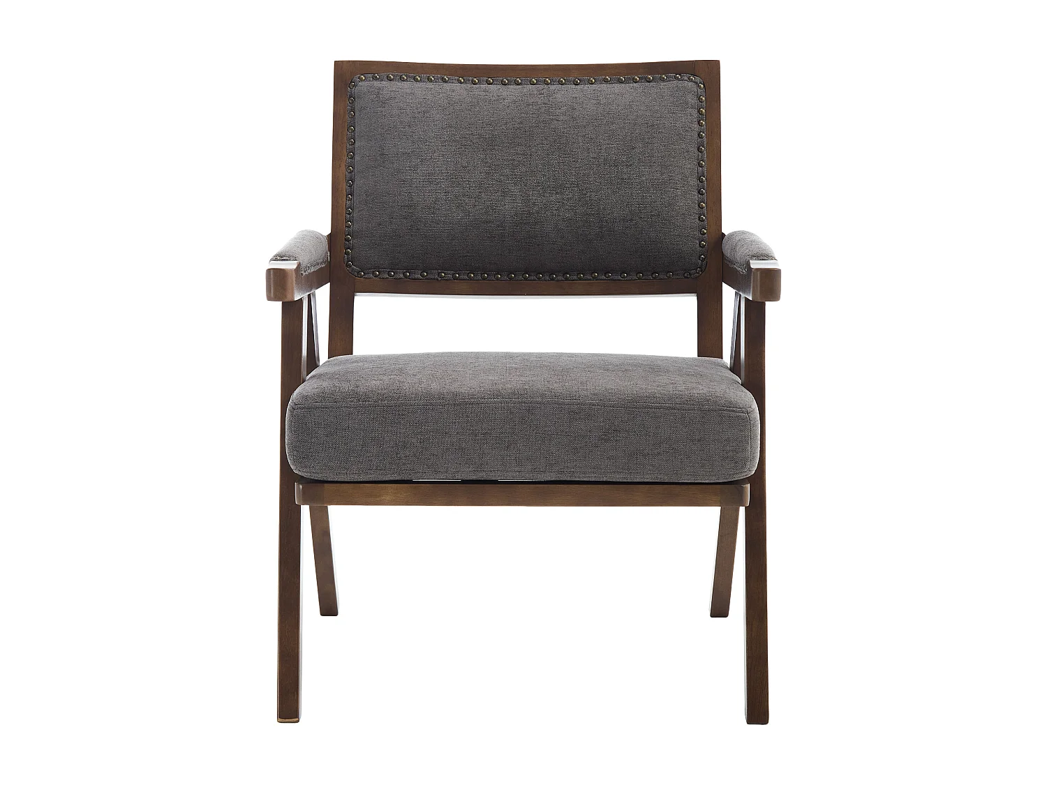 Fauteuil droit avec accoudoirs - Fauteuil avec coussins et dossier - lin gris